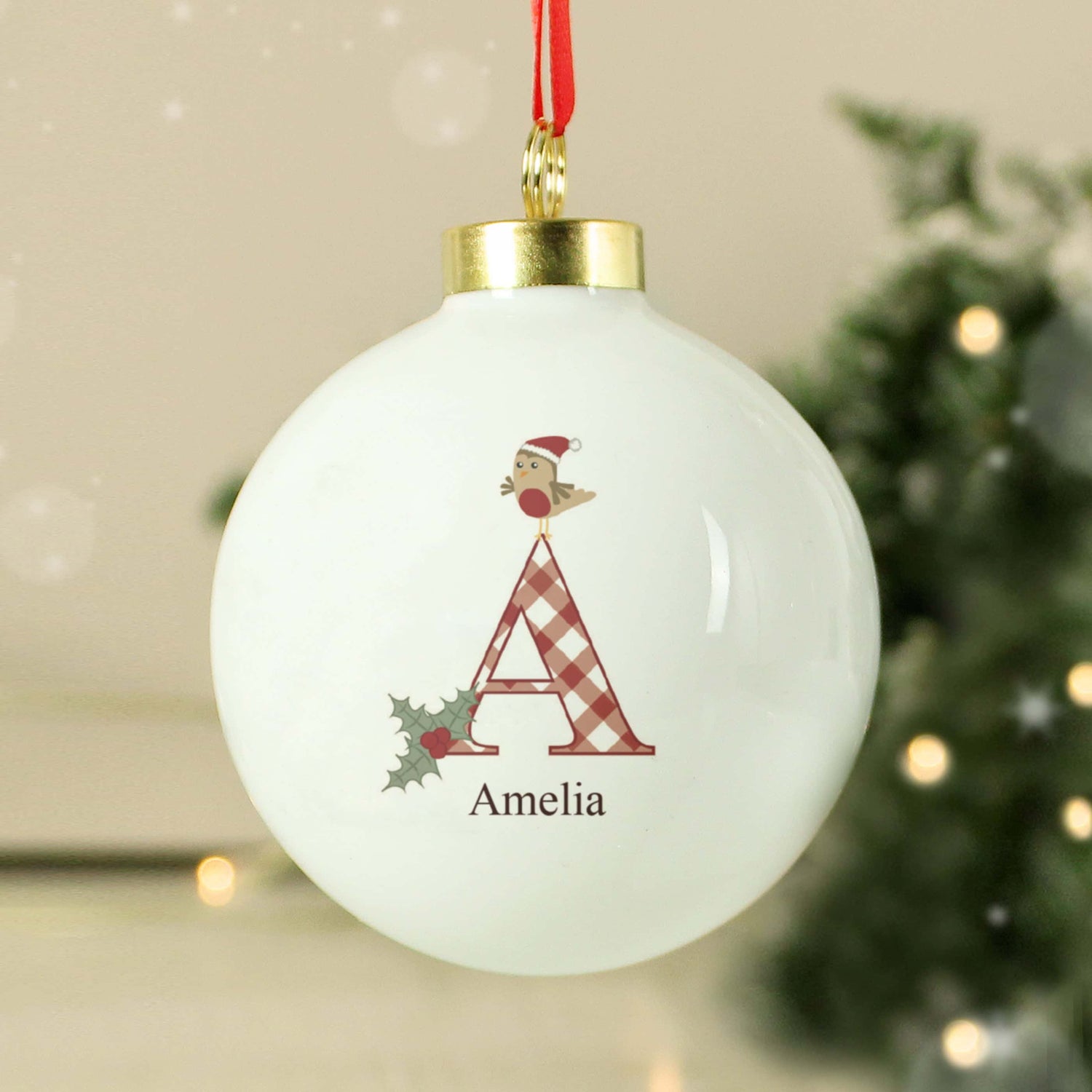 Personalised Initial Little Robin Bauble - gift & personalise