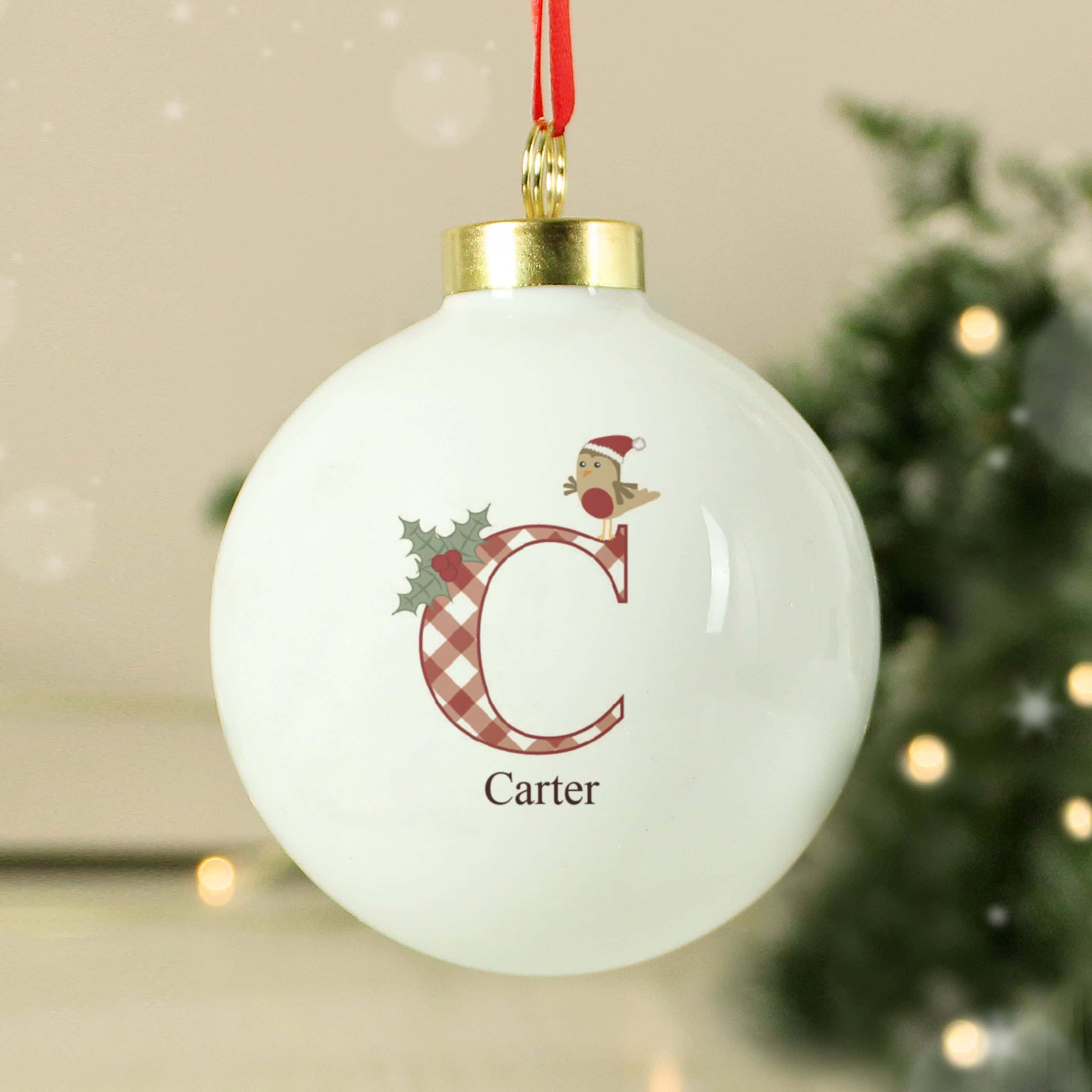 Personalised Initial Little Robin Bauble - gift & personalise