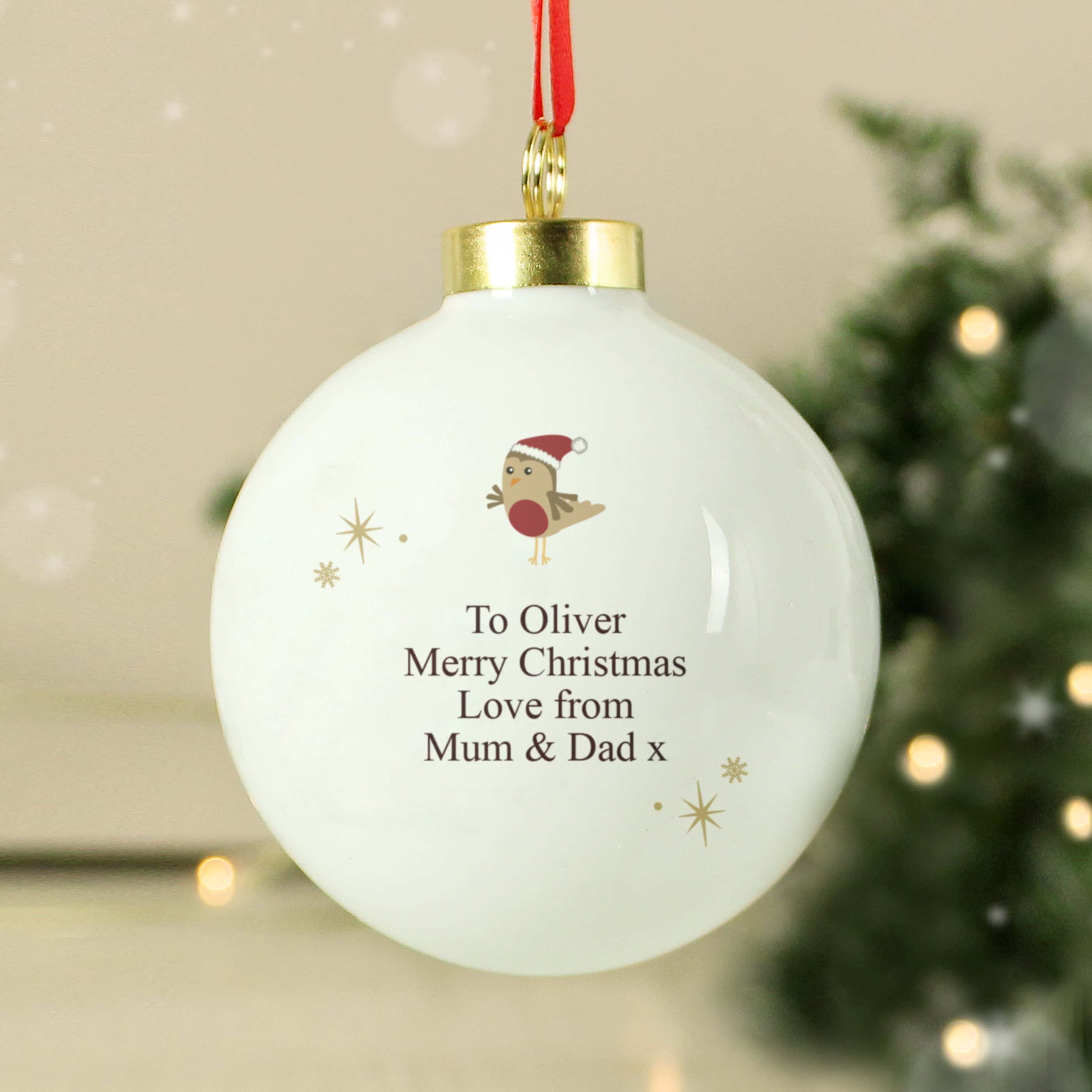 Personalised Initial Little Robin Bauble - gift & personalise