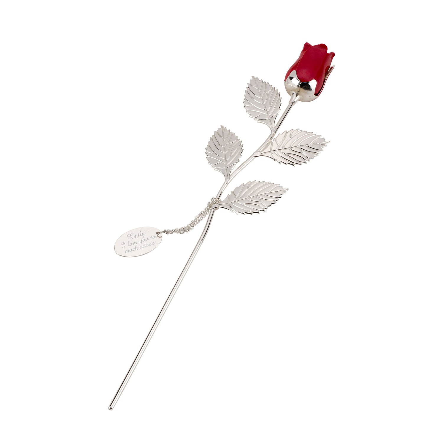 Personalised Free Text Silver Plated Red Rose - gift & personalise