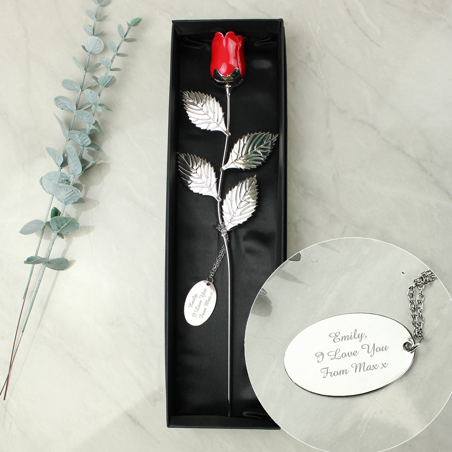 Personalised Free Text Silver Plated Red Rose - gift & personalise