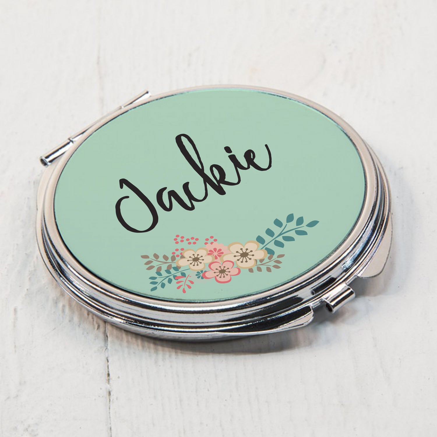 Personalised Green Floral Compact Mirror - gift & personalise