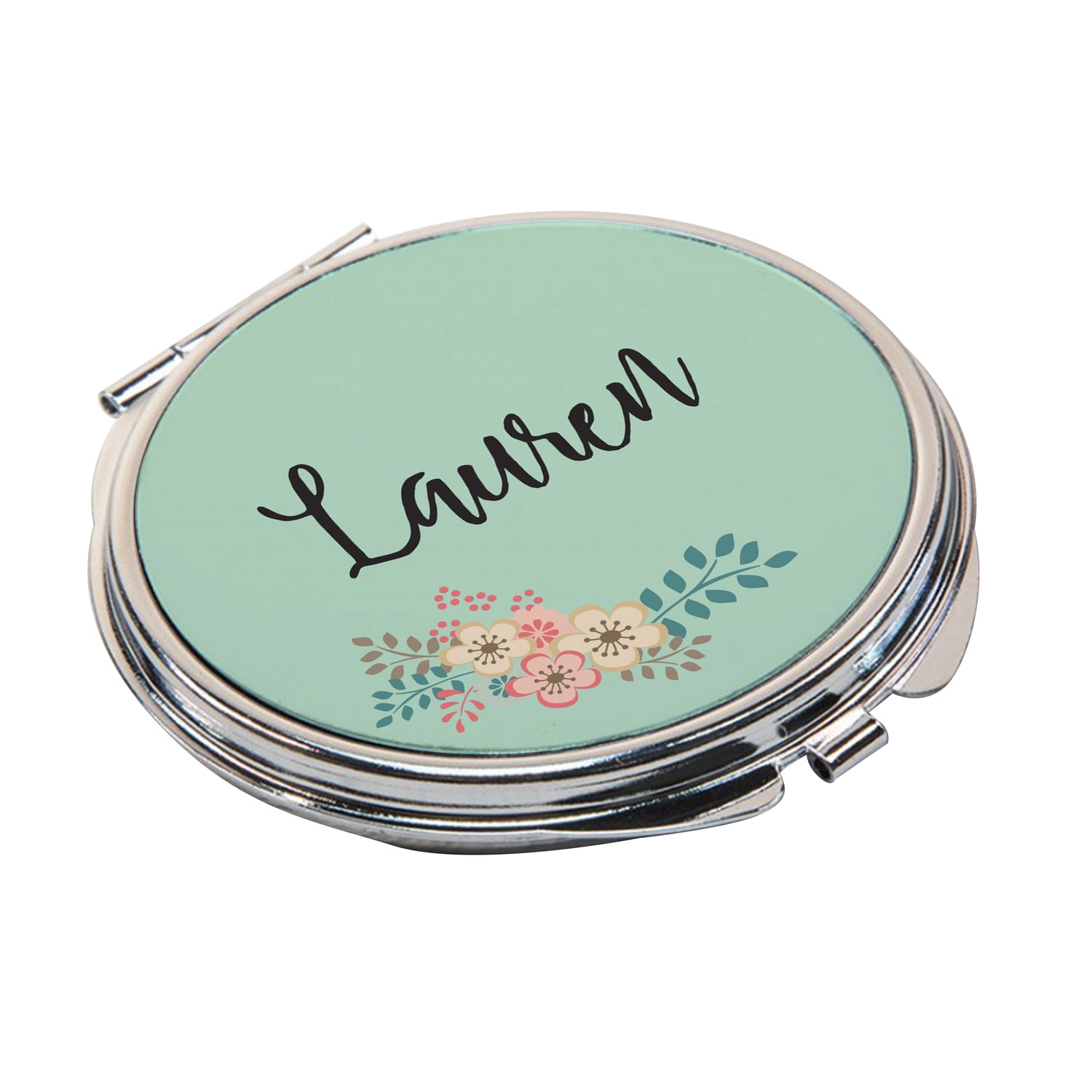 Personalised Green Floral Compact Mirror - gift & personalise