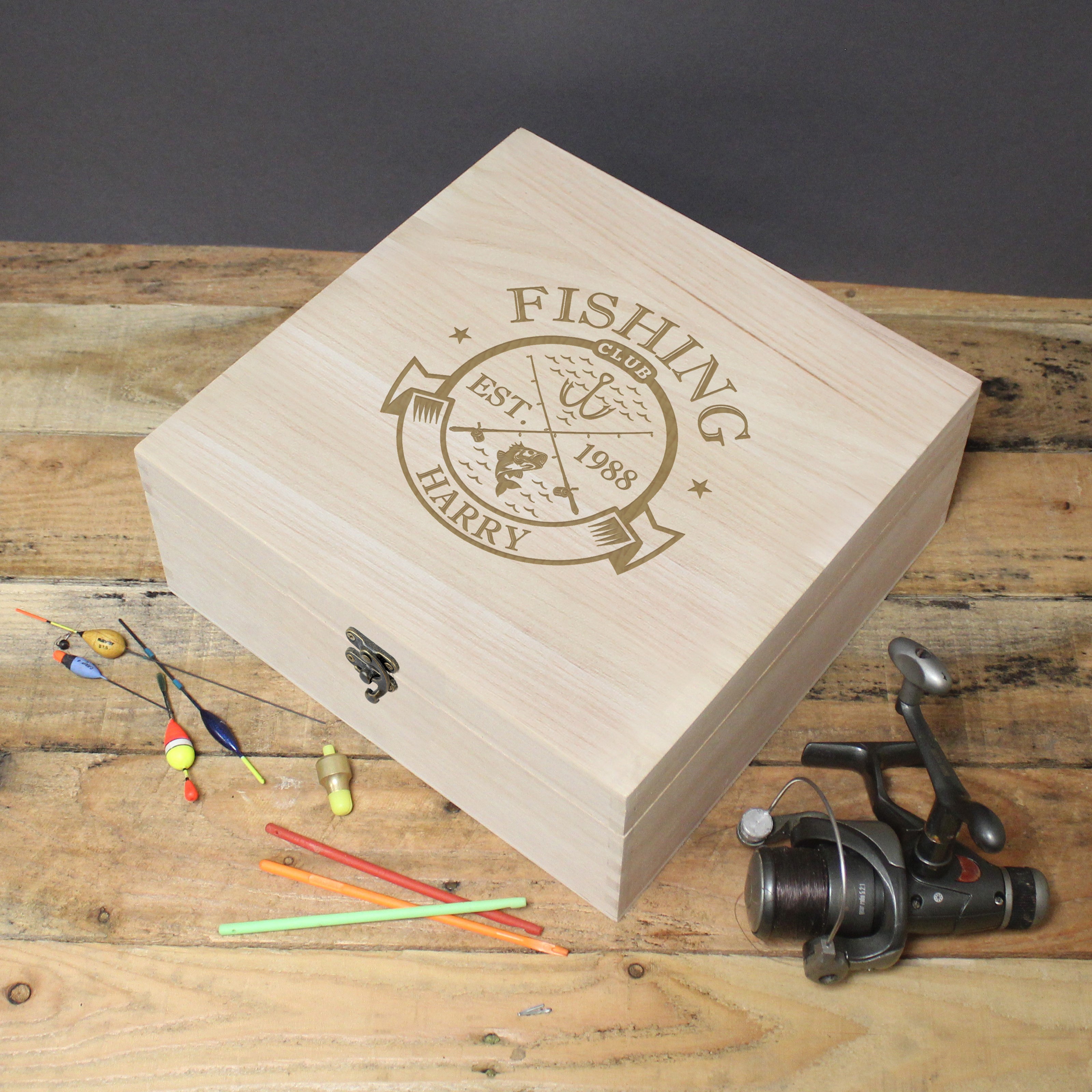 Personalised Fishing Club Wooden Keepsake Box - gift & personalise