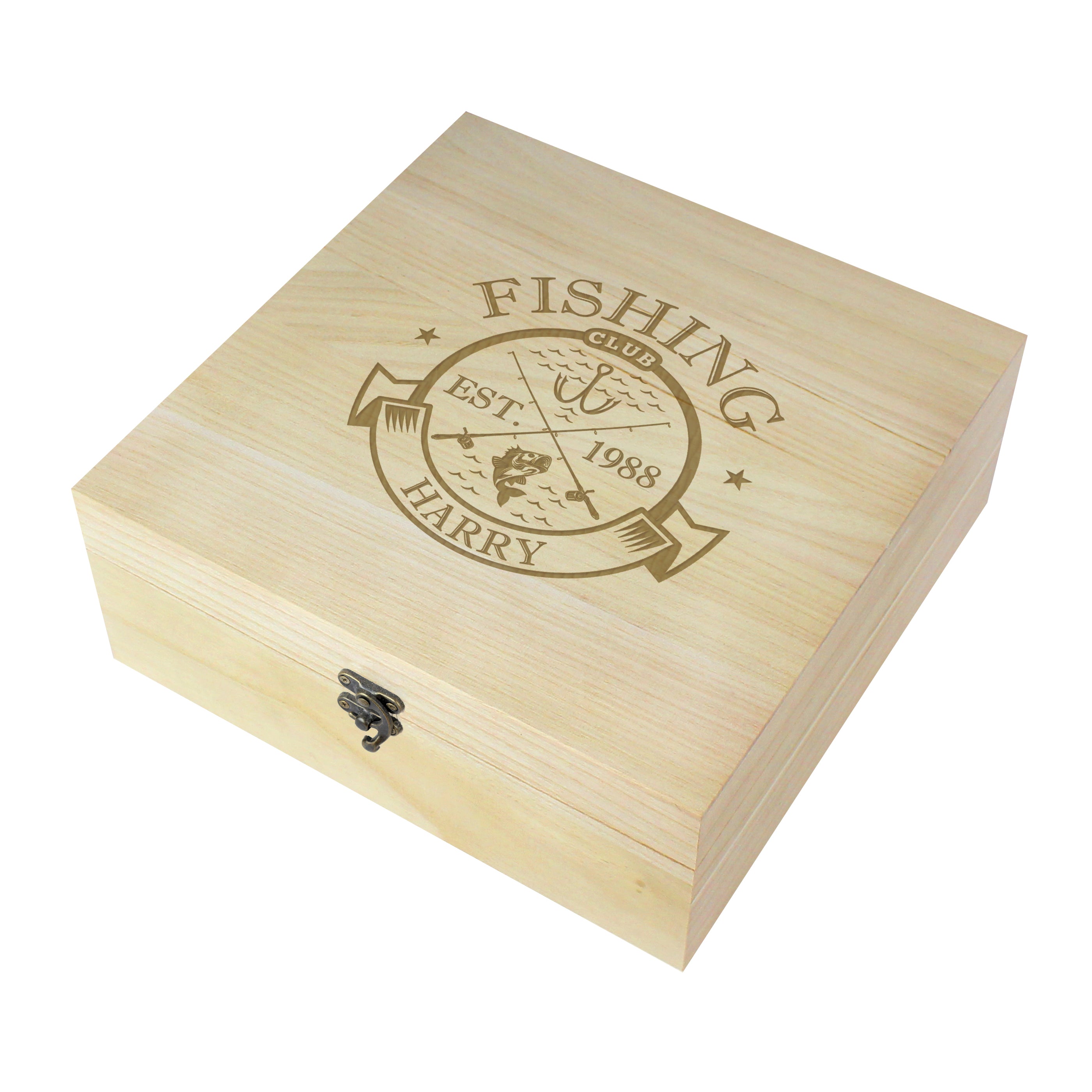 Personalised Fishing Club Wooden Keepsake Box - gift & personalise