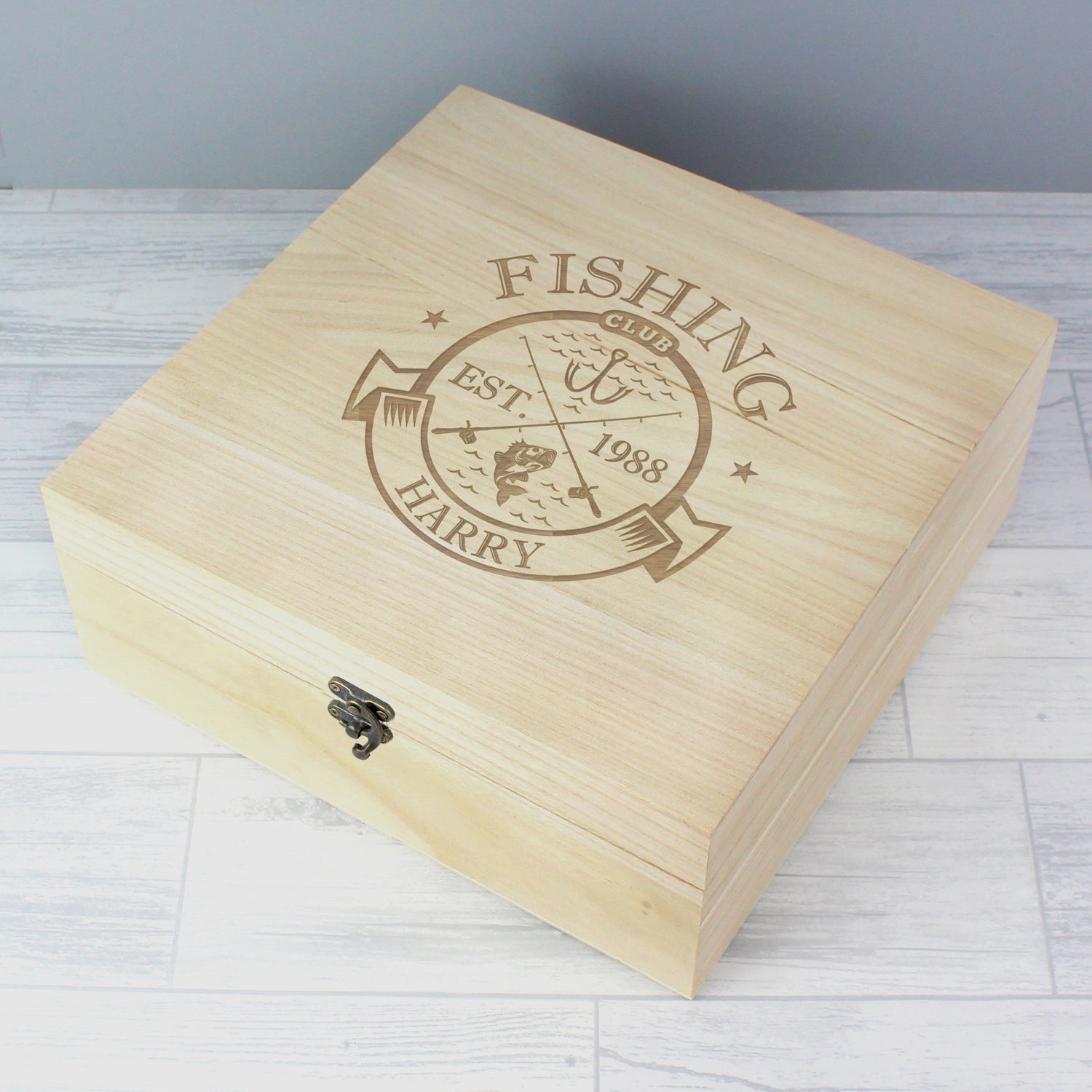 Personalised Fishing Club Wooden Keepsake Box - gift & personalise