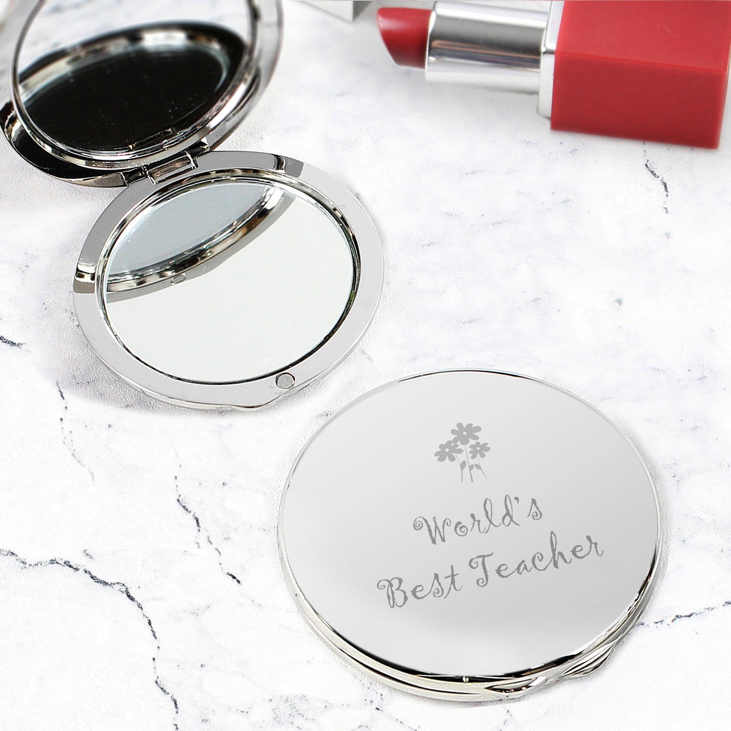 Worlds Best Teacher Round Compact Mirror - gift & personalise