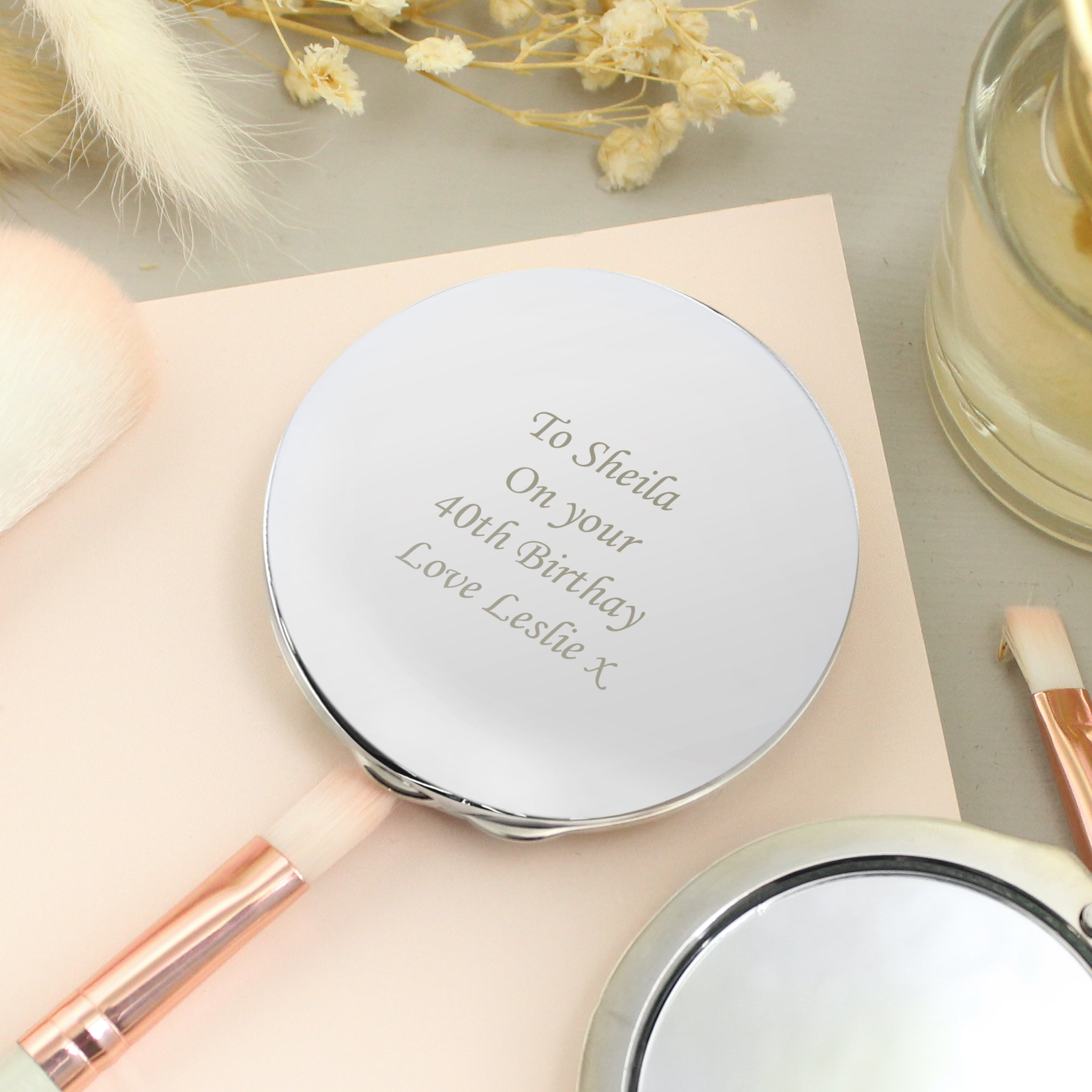 Personalised Silver Round Compact Mirror - gift & personalise