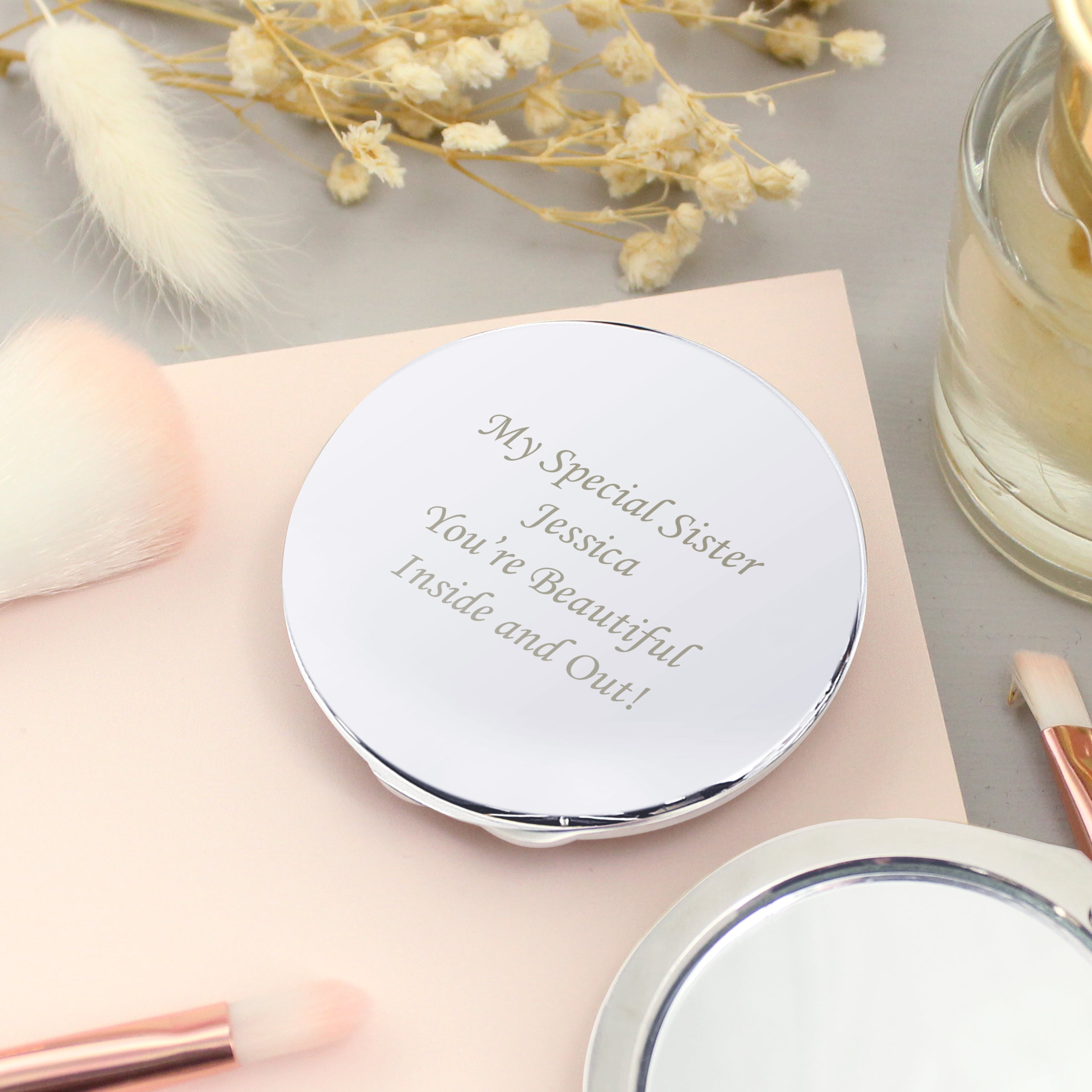 Personalised Silver Round Compact Mirror - gift & personalise