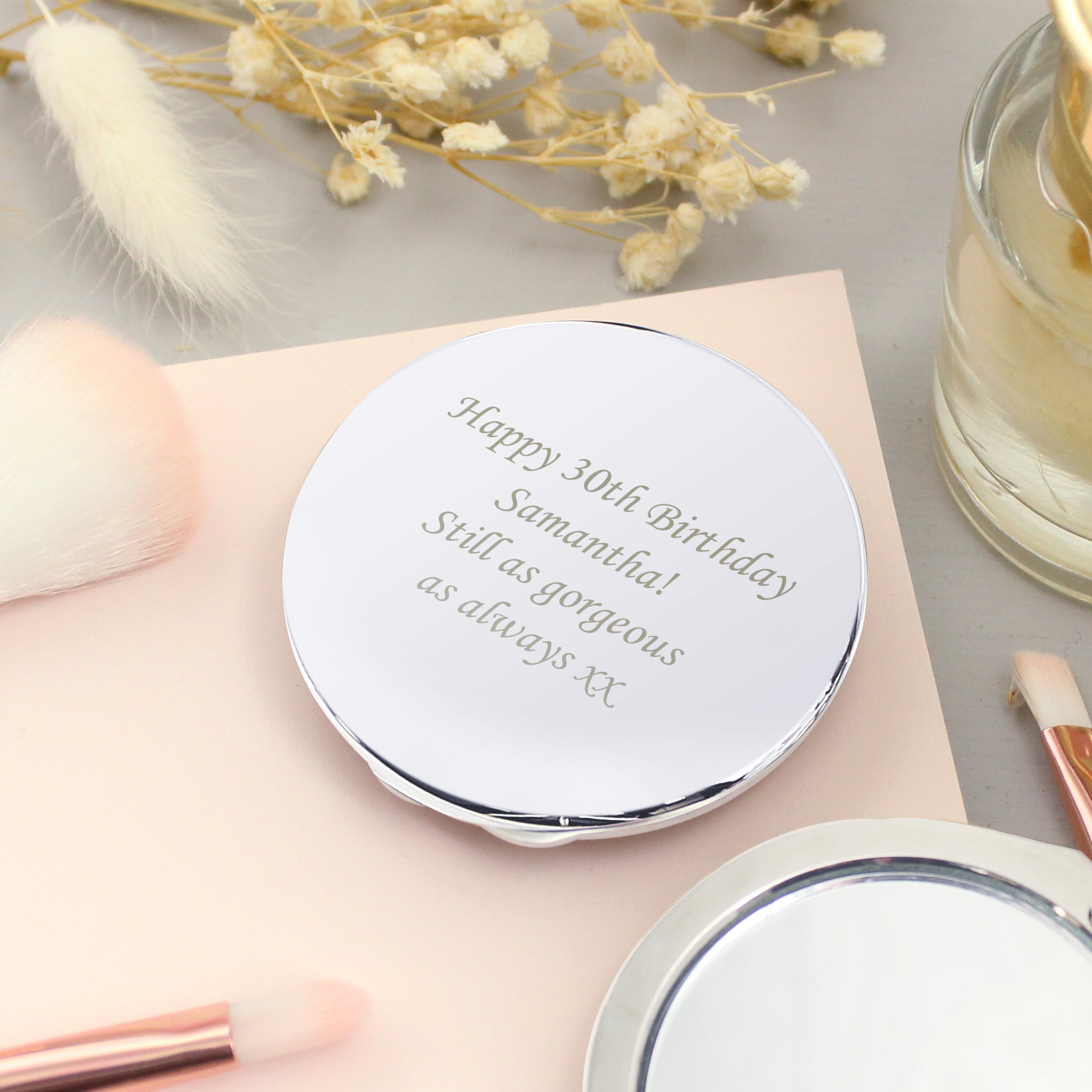 Personalised Silver Round Compact Mirror - gift & personalise