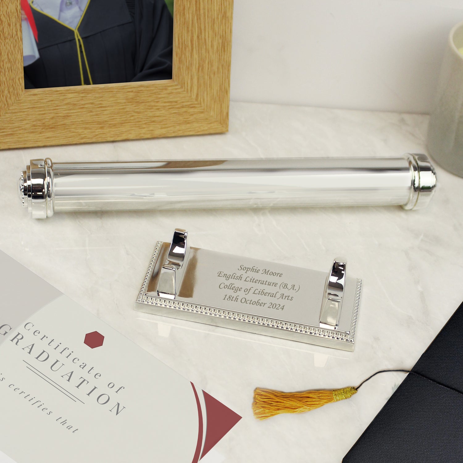 Personalised Plain Silver Plated Certificate Holder - gift & personalise