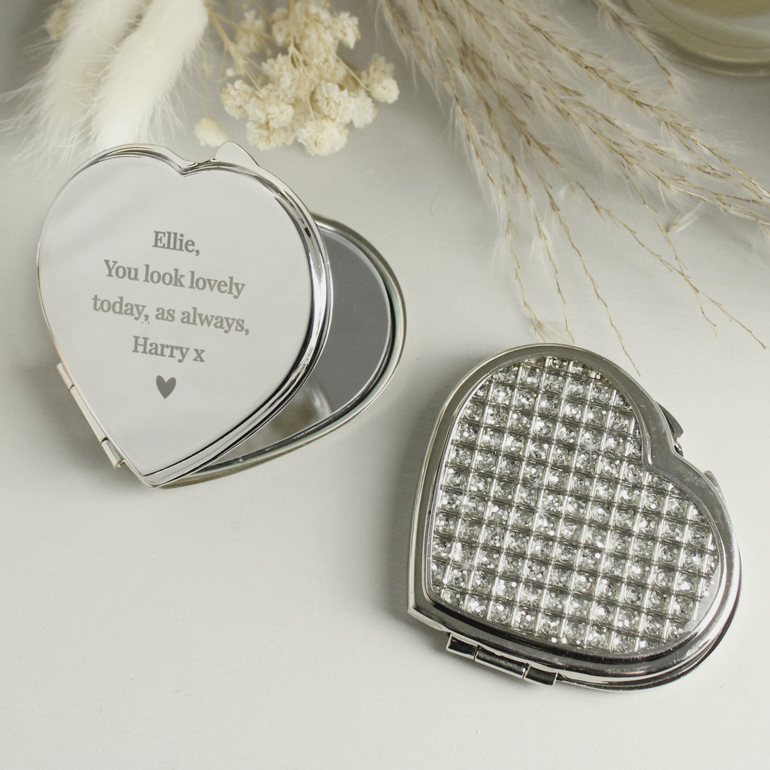 Personalised Diamante Heart Compact Mirror - gift & personalise