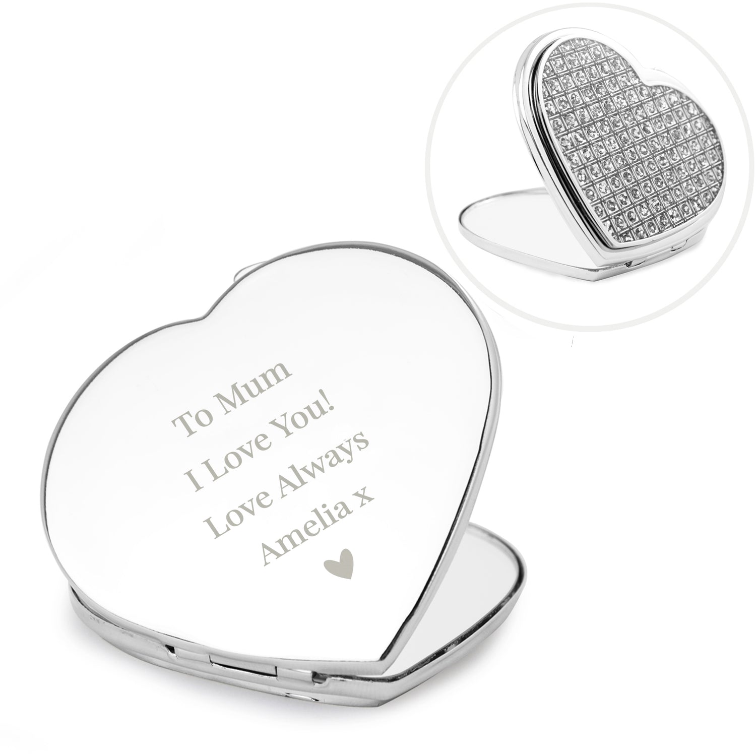 Personalised Diamante Heart Compact Mirror - gift & personalise