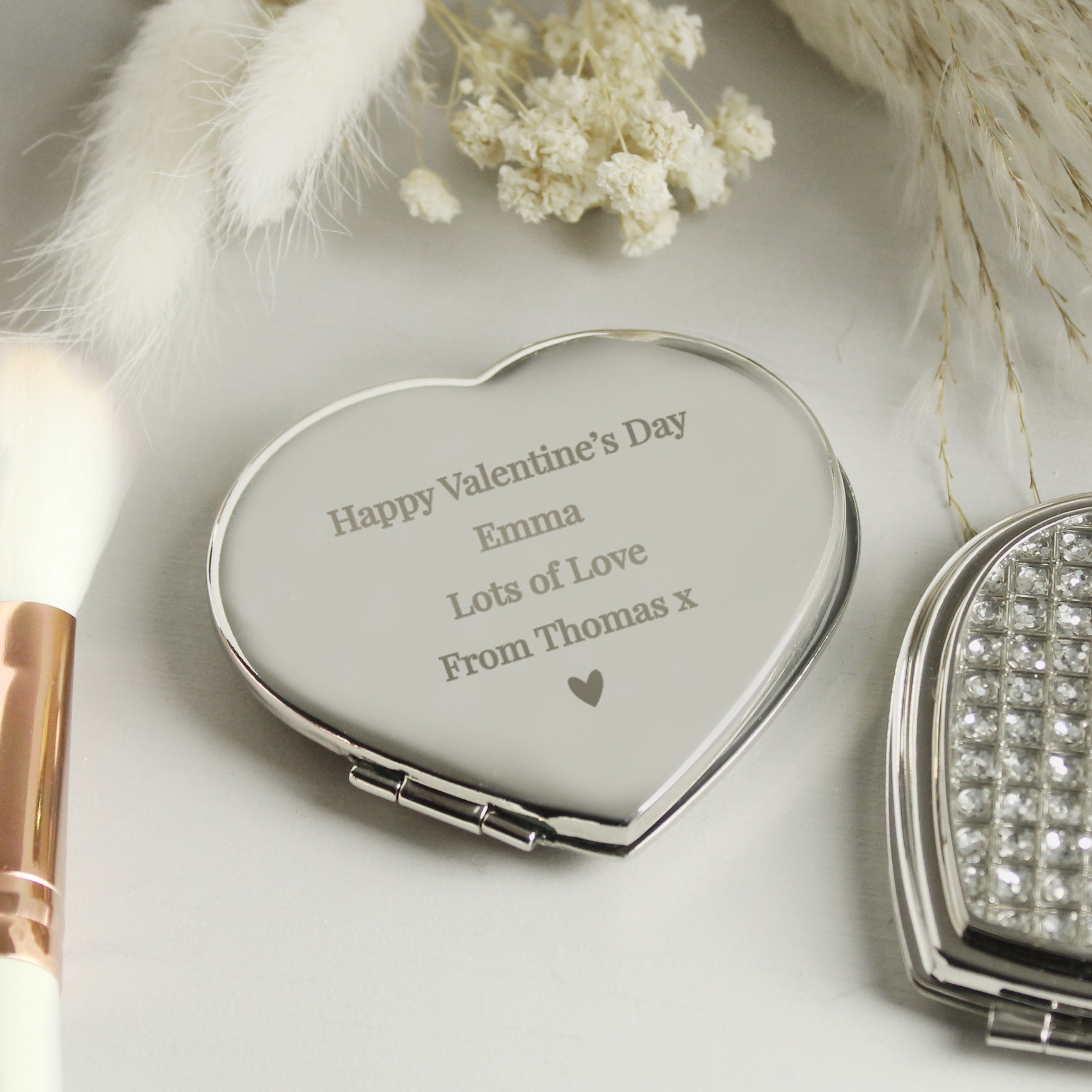 Personalised Diamante Heart Compact Mirror - gift & personalise