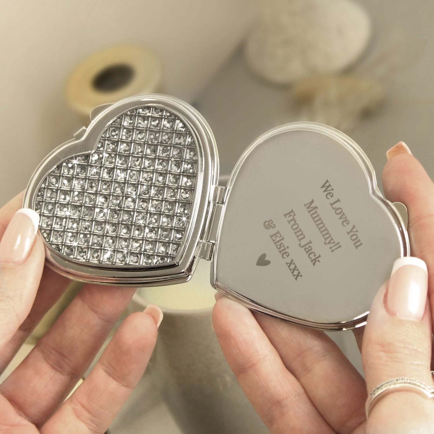 Personalised Diamante Heart Compact Mirror - gift & personalise