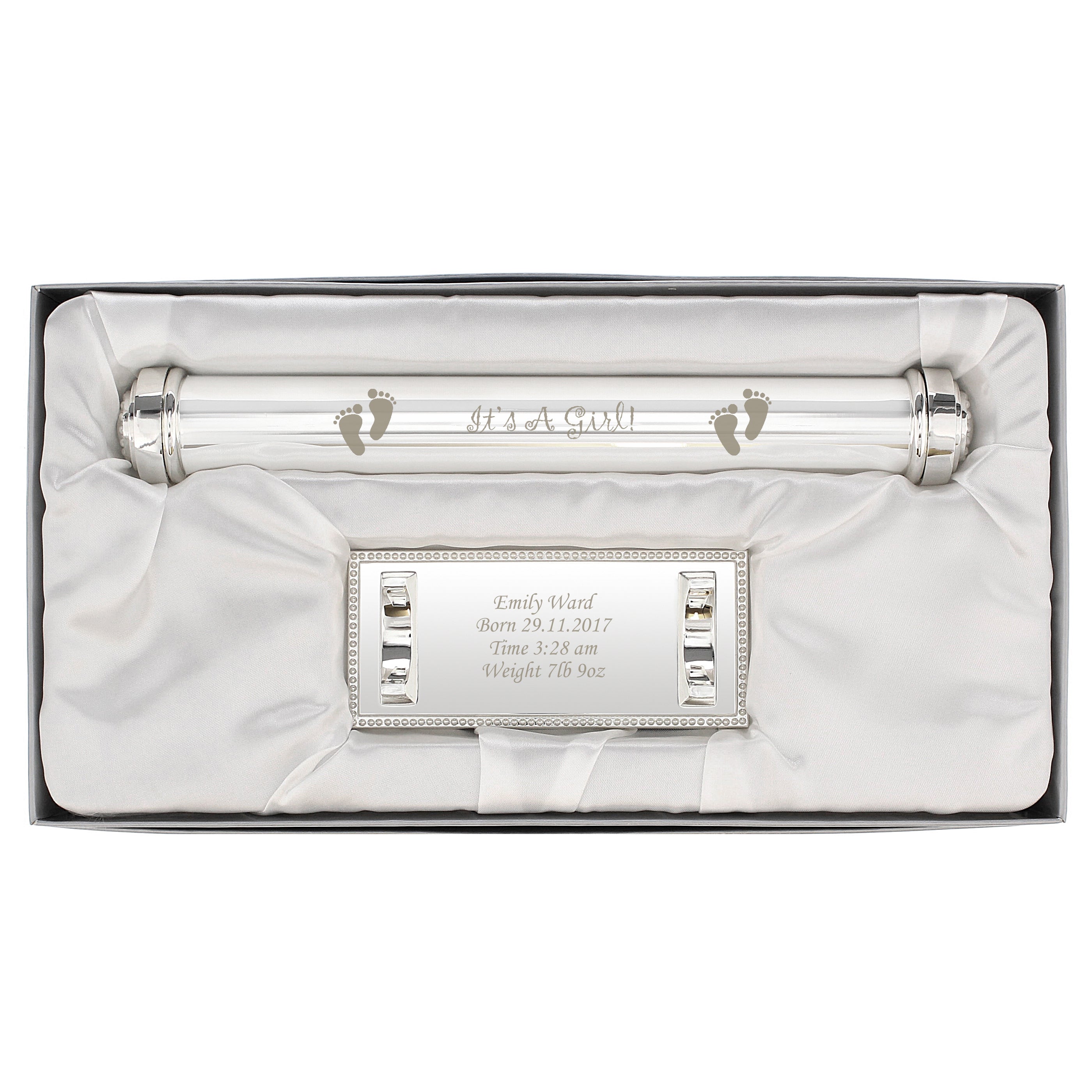 Personalised Its A Girl Silver Plated Certificate Holder - gift & personalise