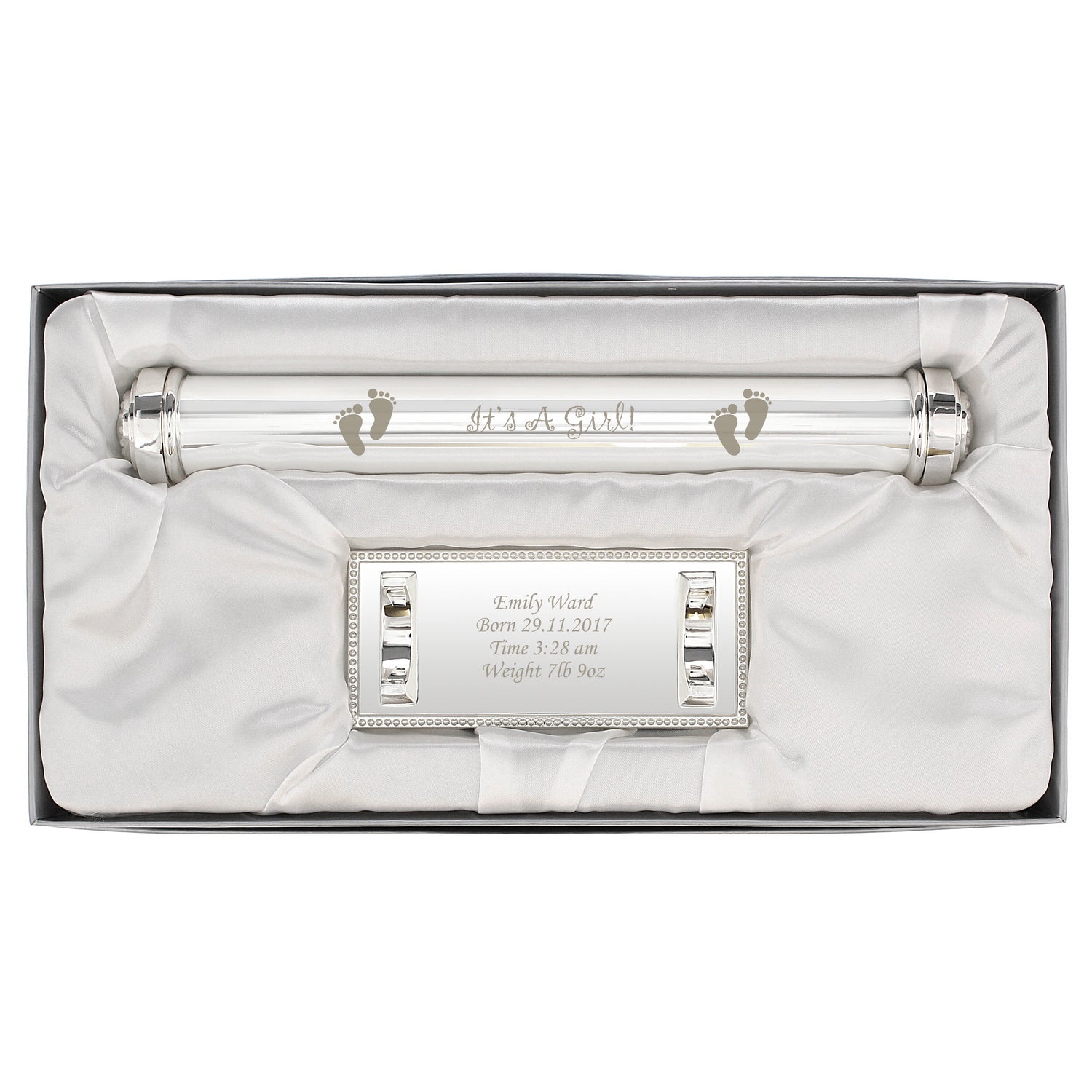 Personalised Its A Girl Silver Plated Certificate Holder - gift & personalise