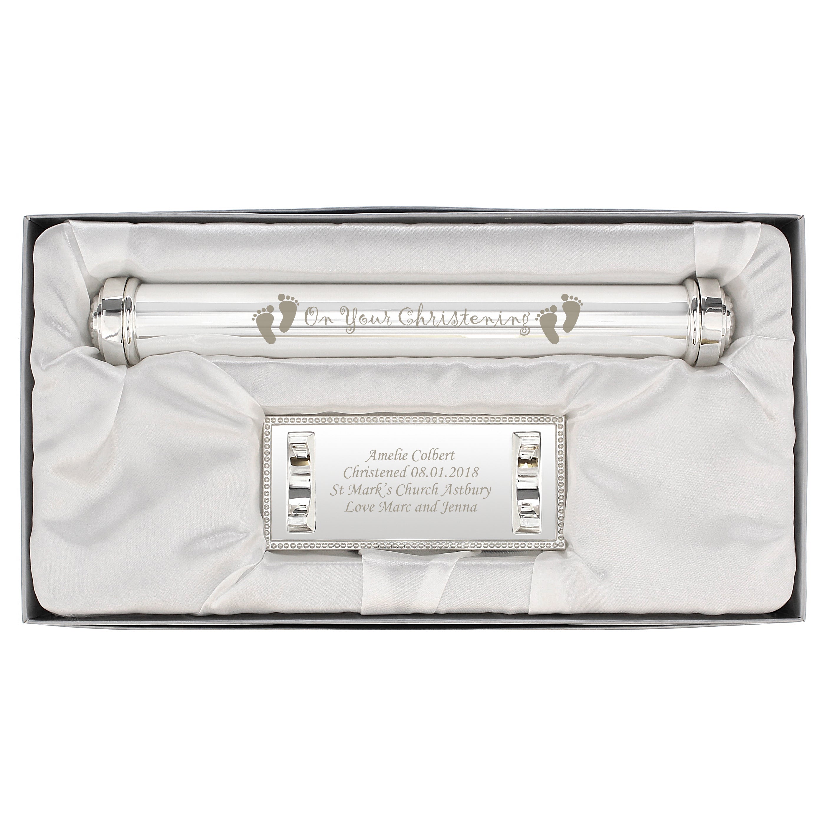 Personalised Christening Silver Plated Certificate Holder - gift & personalise