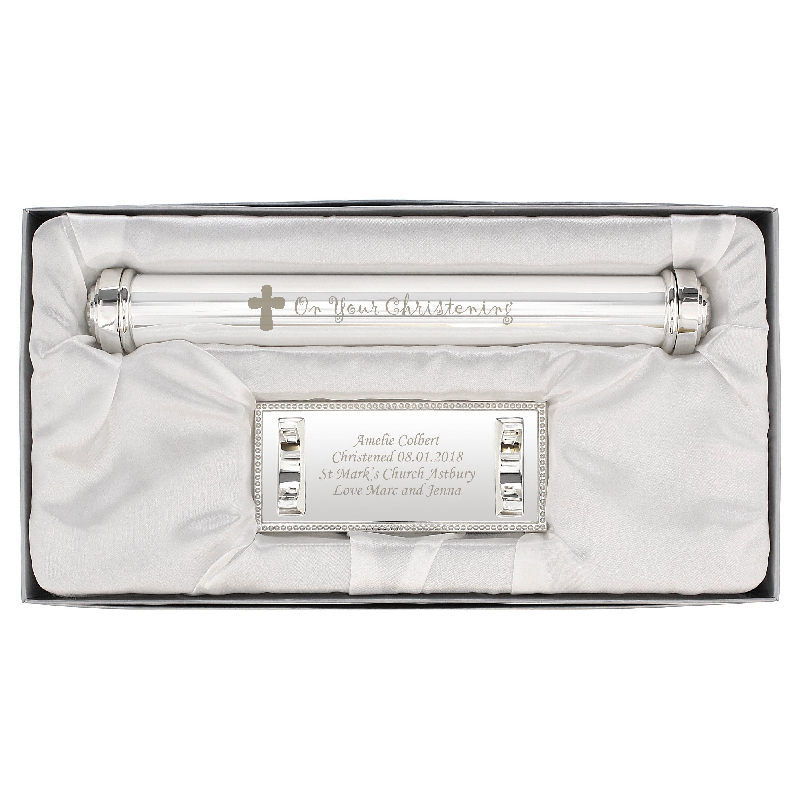 Personalised Christening Cross Silver Plated Certificate Holder - gift & personalise