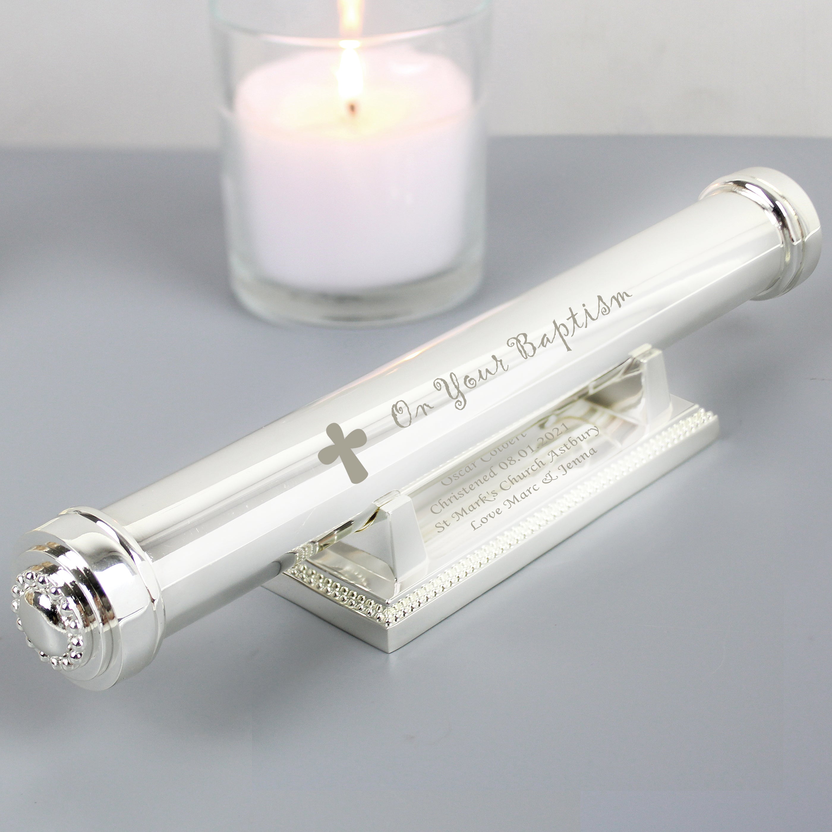 Personalised Baptism Silver Plated Certificate Holder - gift & personalise