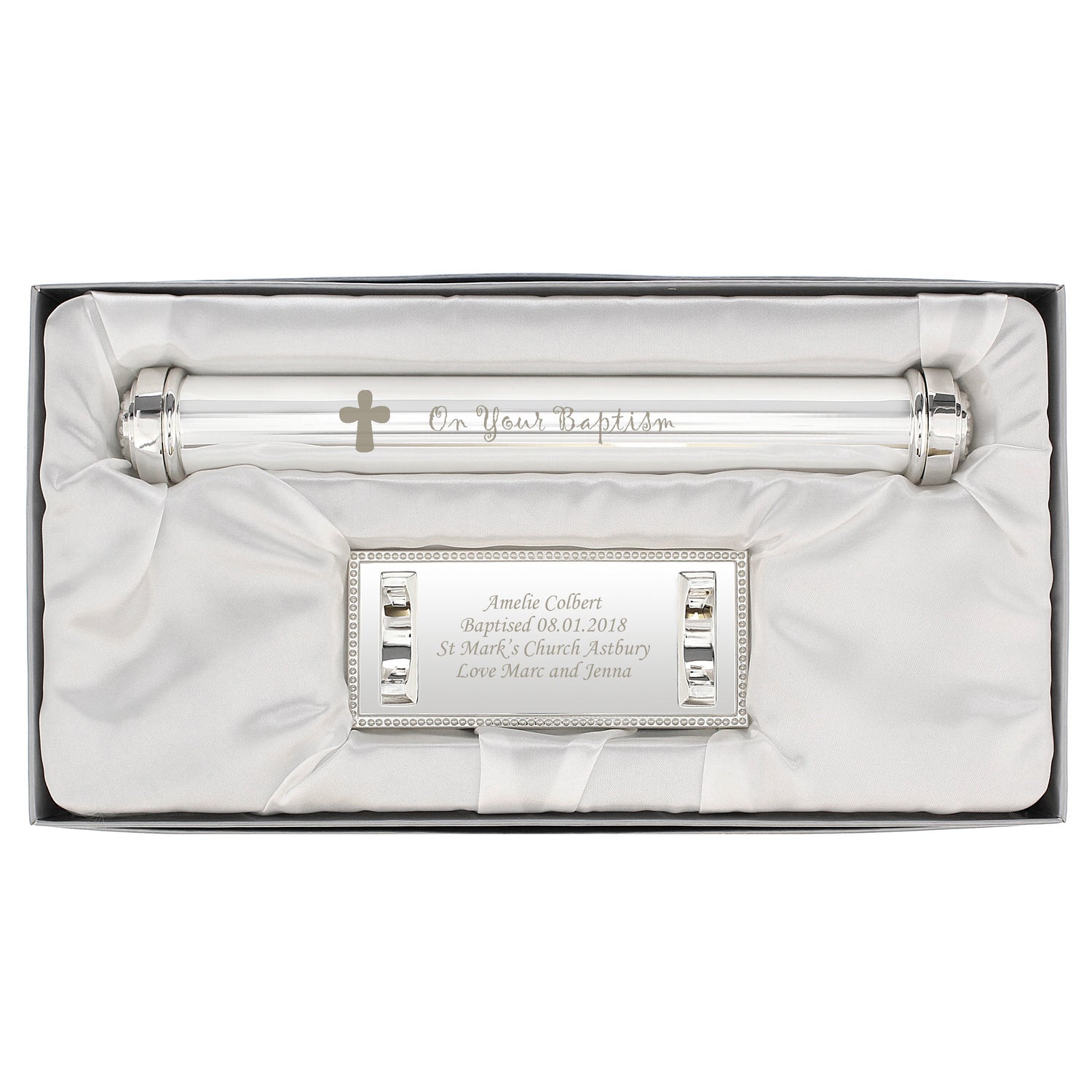 Personalised Baptism Silver Plated Certificate Holder - gift & personalise