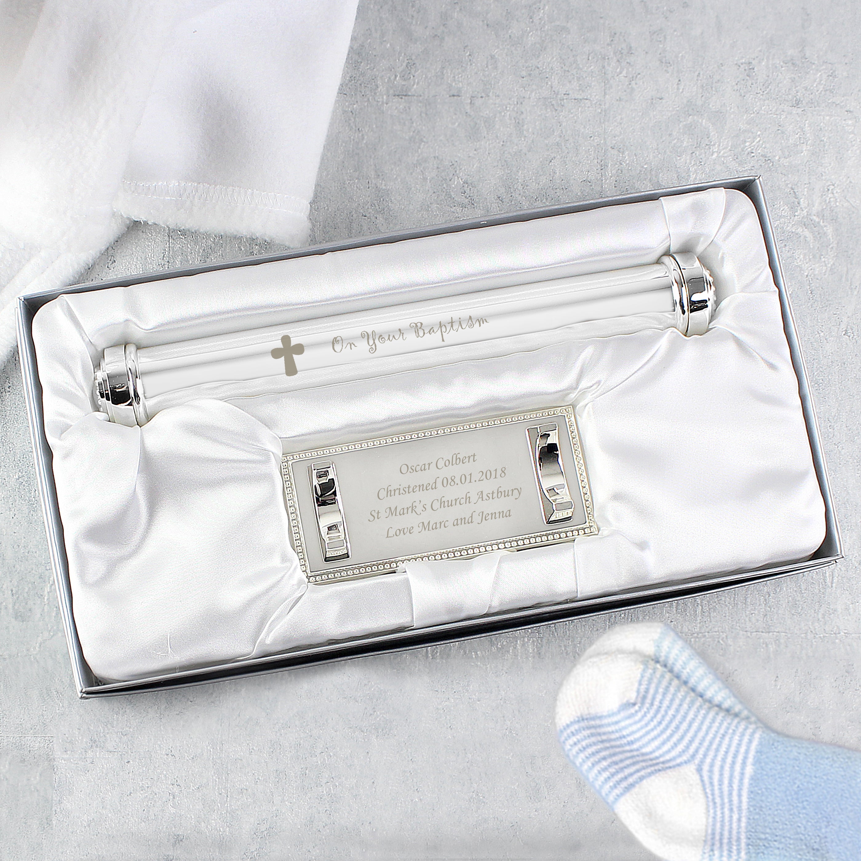 Personalised Baptism Silver Plated Certificate Holder - gift & personalise