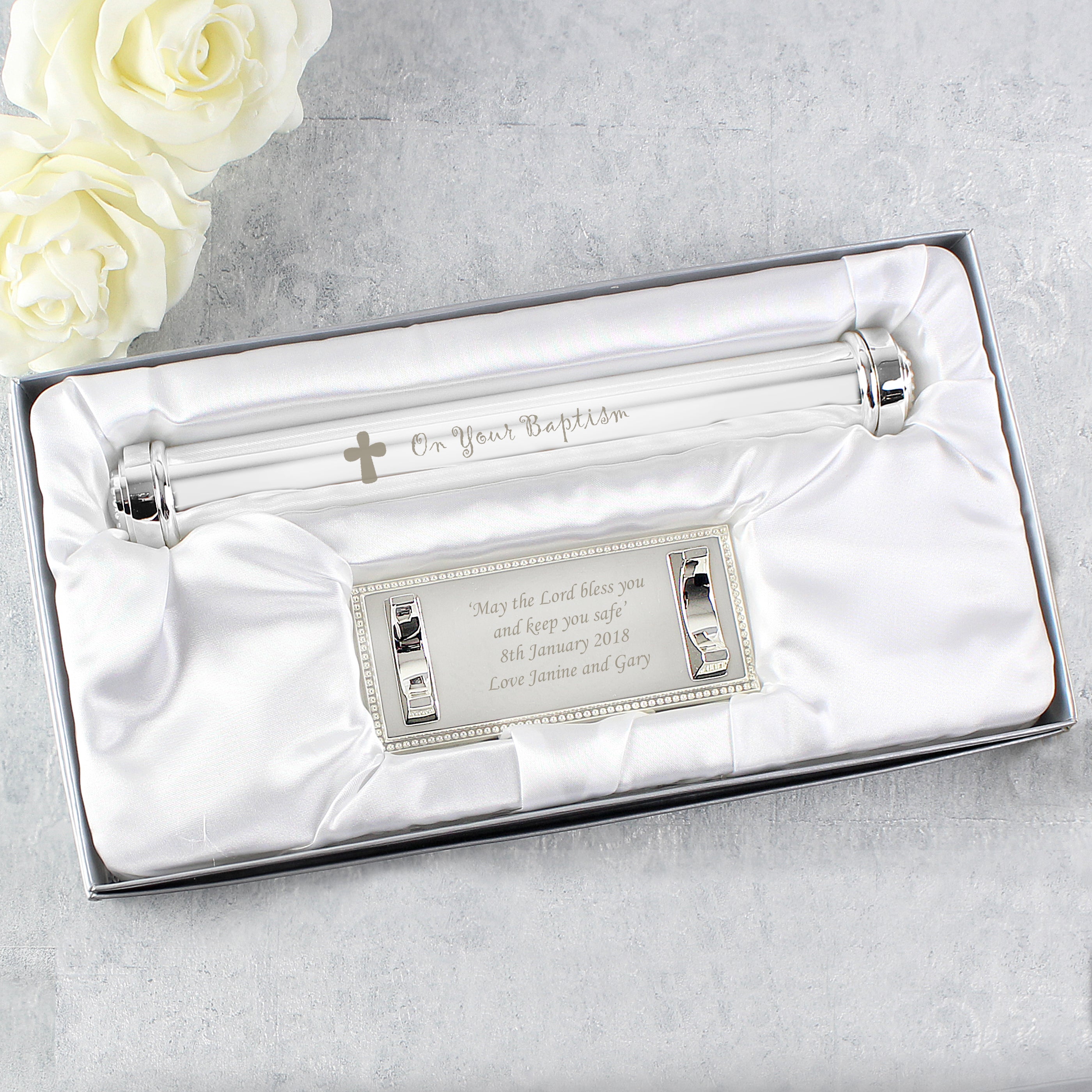 Personalised Baptism Silver Plated Certificate Holder - gift & personalise