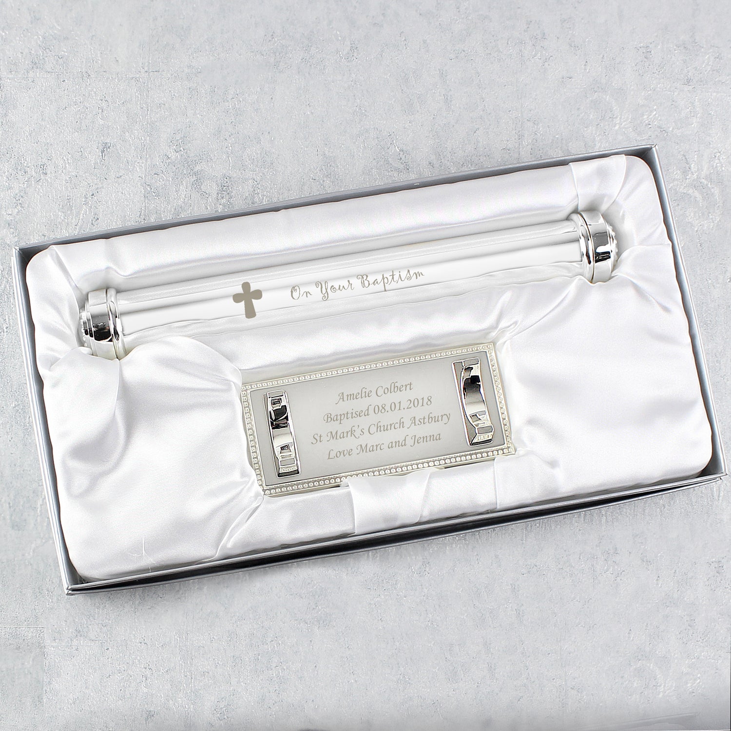 Personalised Baptism Silver Plated Certificate Holder - gift & personalise