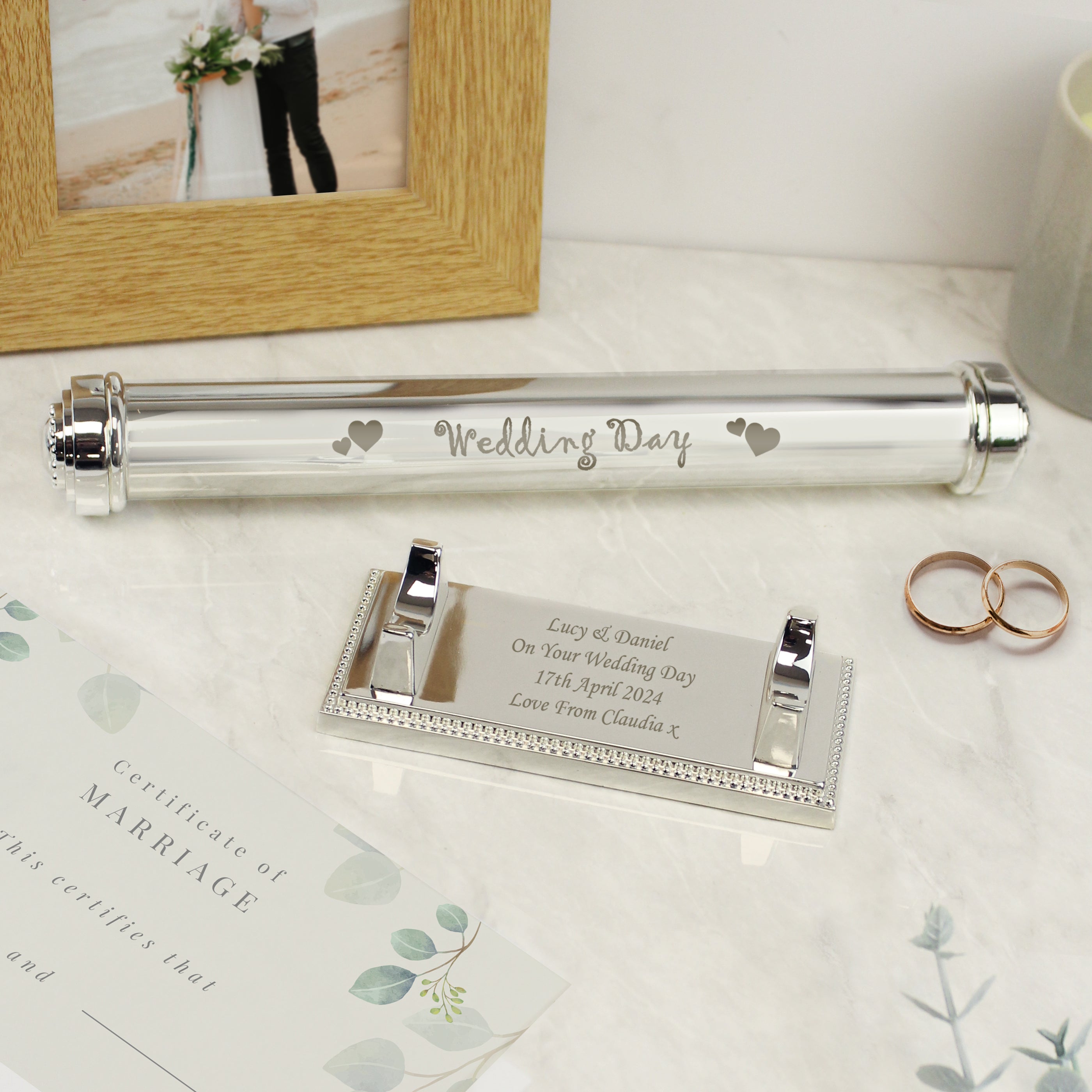 Personalised Wedding Day Silver Plated Certificate Holder - gift & personalise