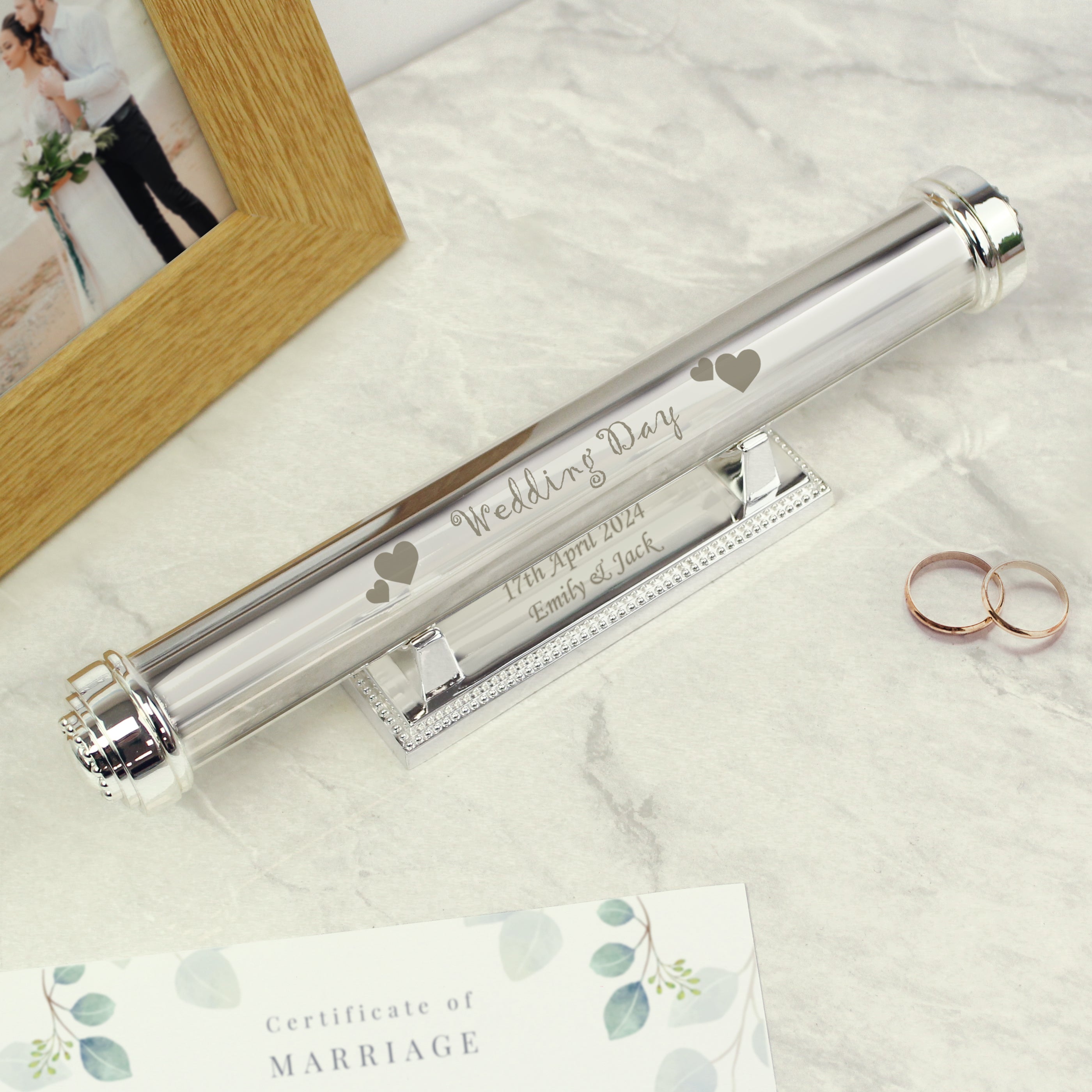 Personalised Wedding Day Silver Plated Certificate Holder - gift & personalise