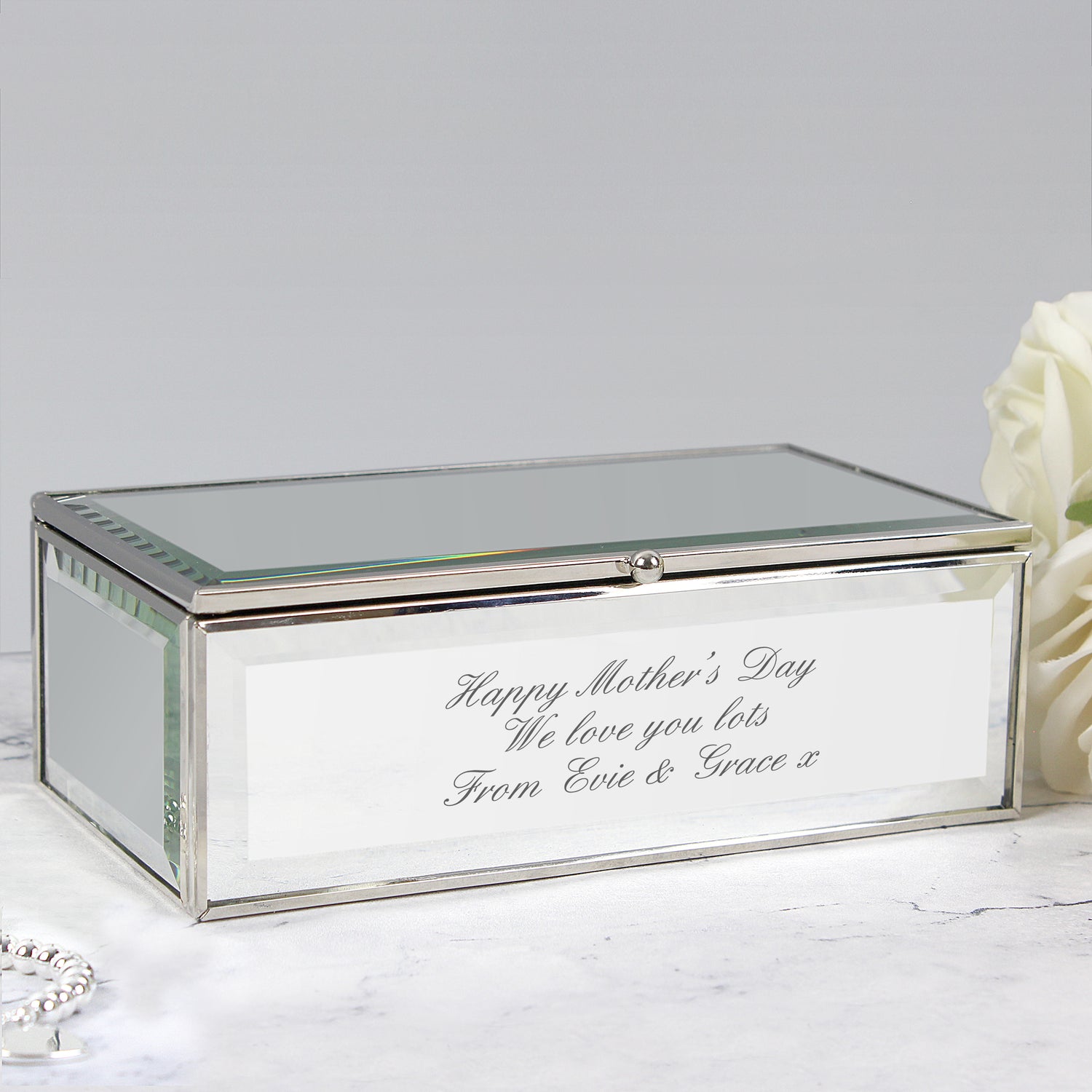 Personalised Any Message Mirrored Jewellery Box - gift & personalise