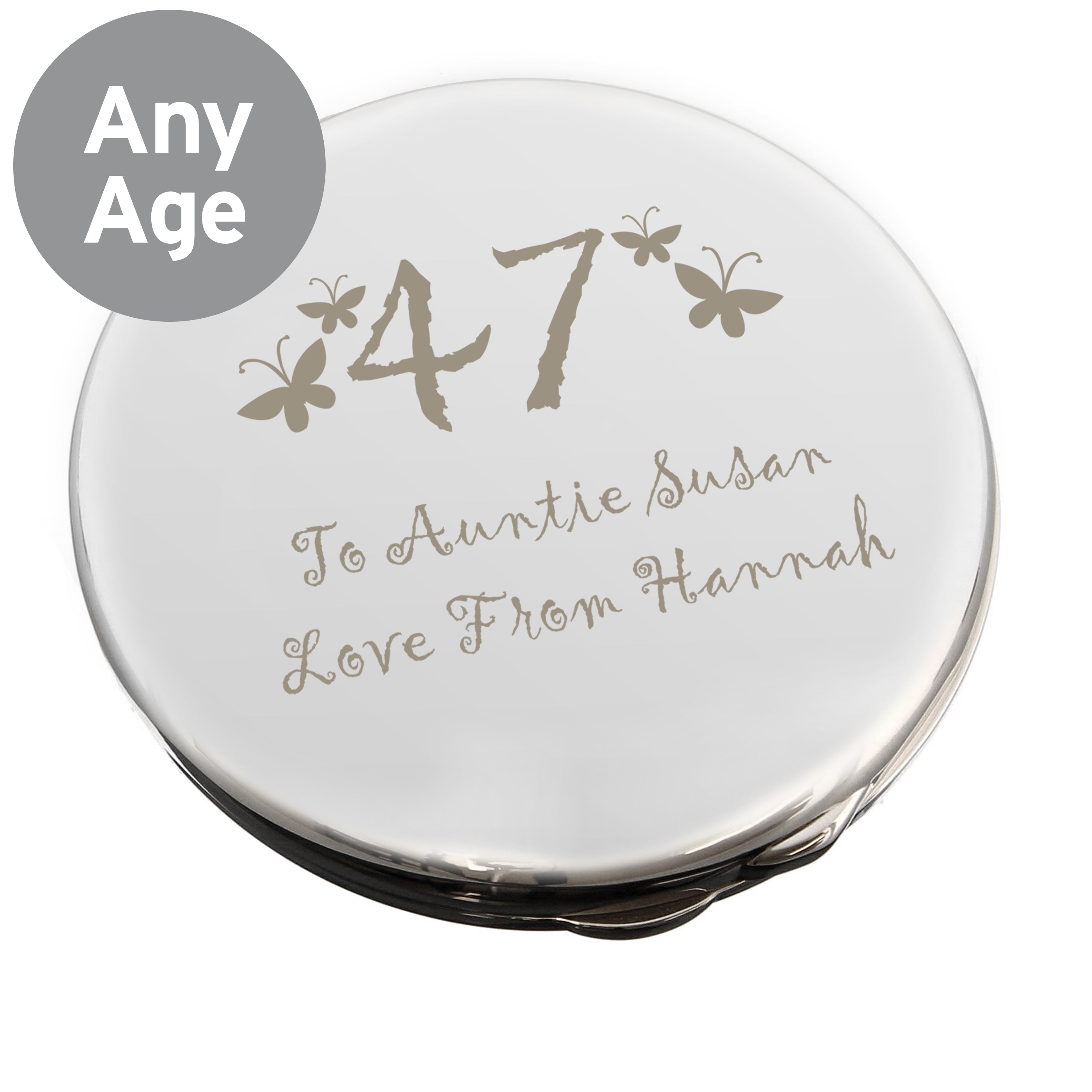 Personalised Butterfly Age Round Compact Mirror - gift & personalise