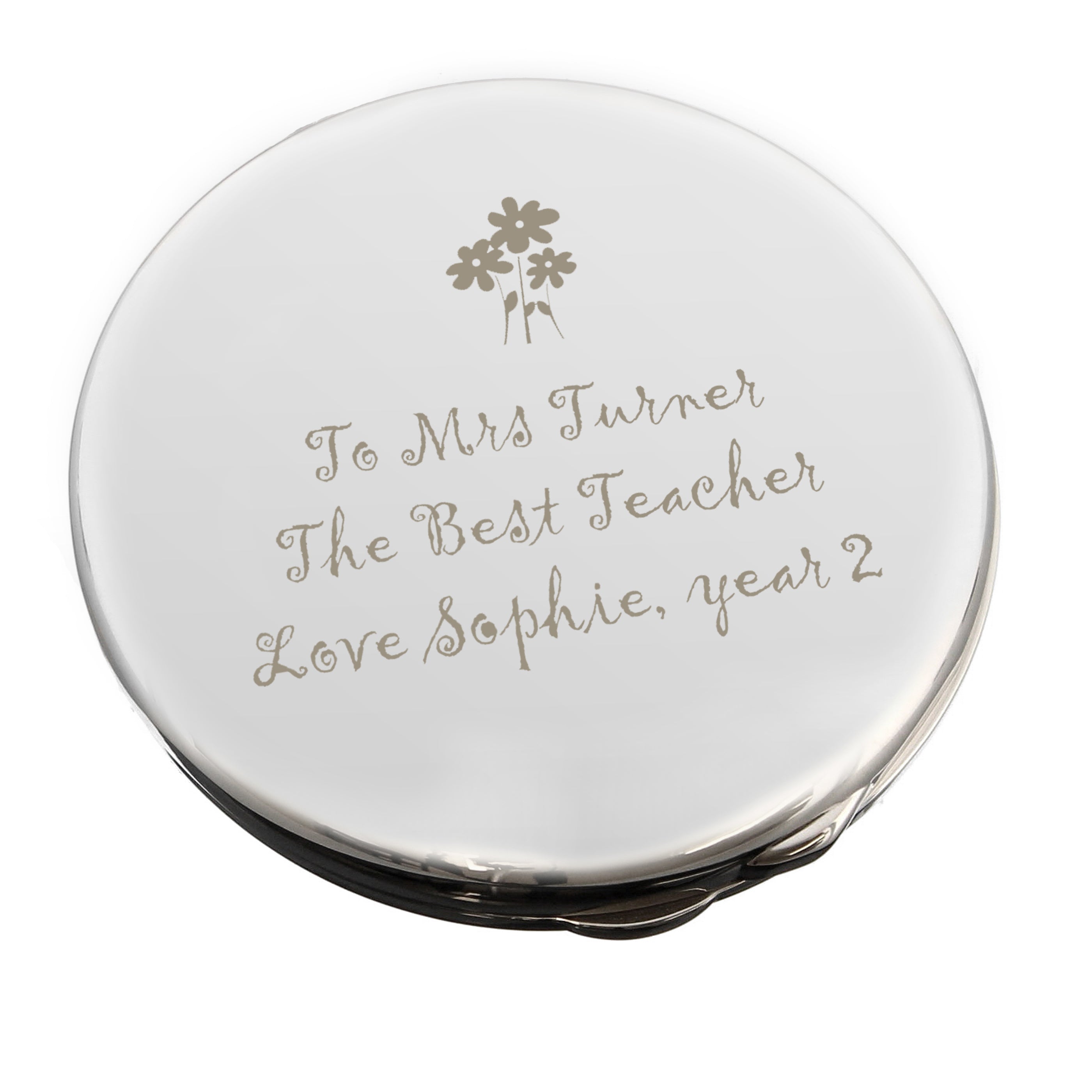 Personalised Flower Teachers Round Compact Mirror - gift & personalise