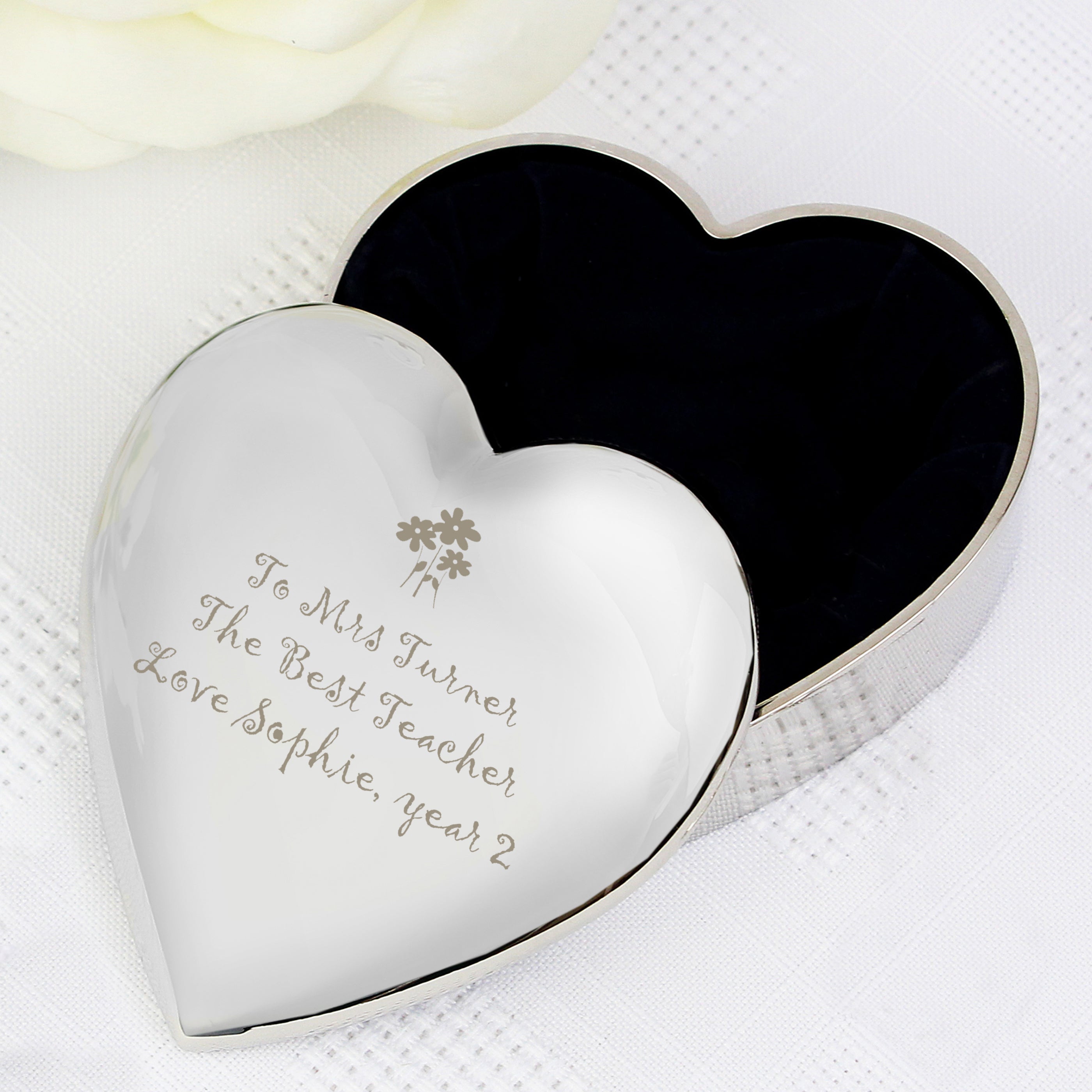 Personalised Teacher Heart Flowers Trinket Box - gift & personalise