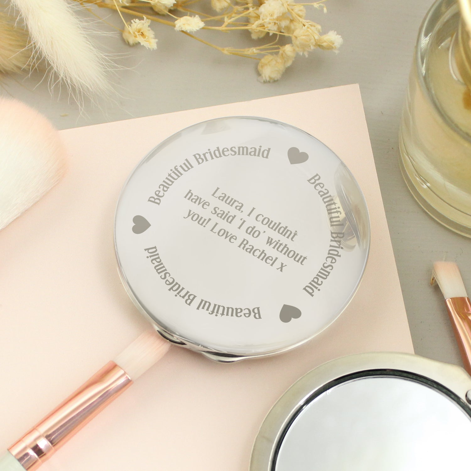 Personalised Beautiful Bridesmaid Compact Mirror - gift & personalise