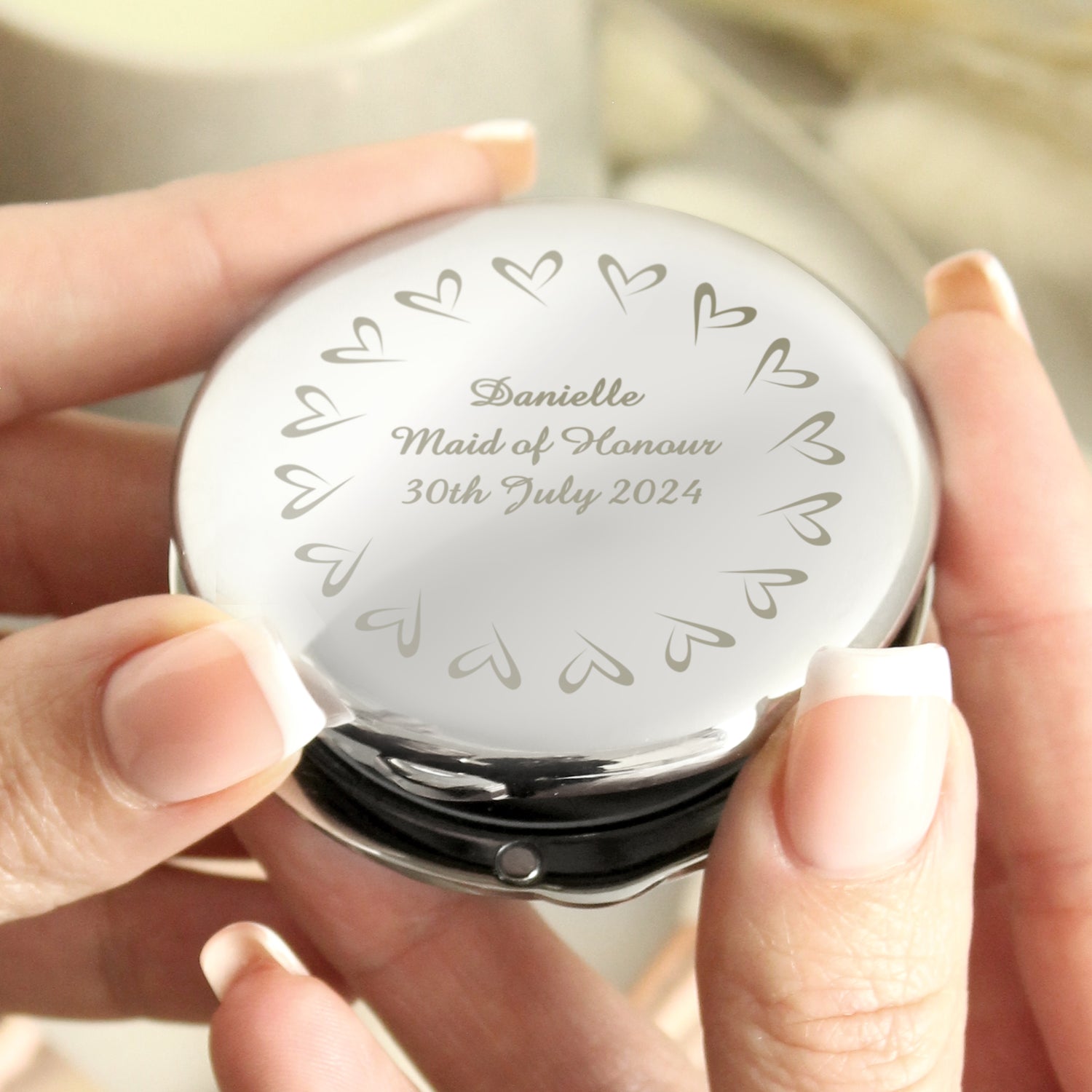 Personalised Small Hearts Compact Mirror - gift & personalise