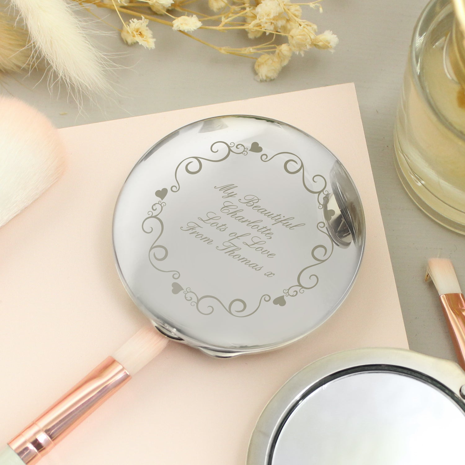 Personalised Ornate Heart Compact Mirror - gift & personalise