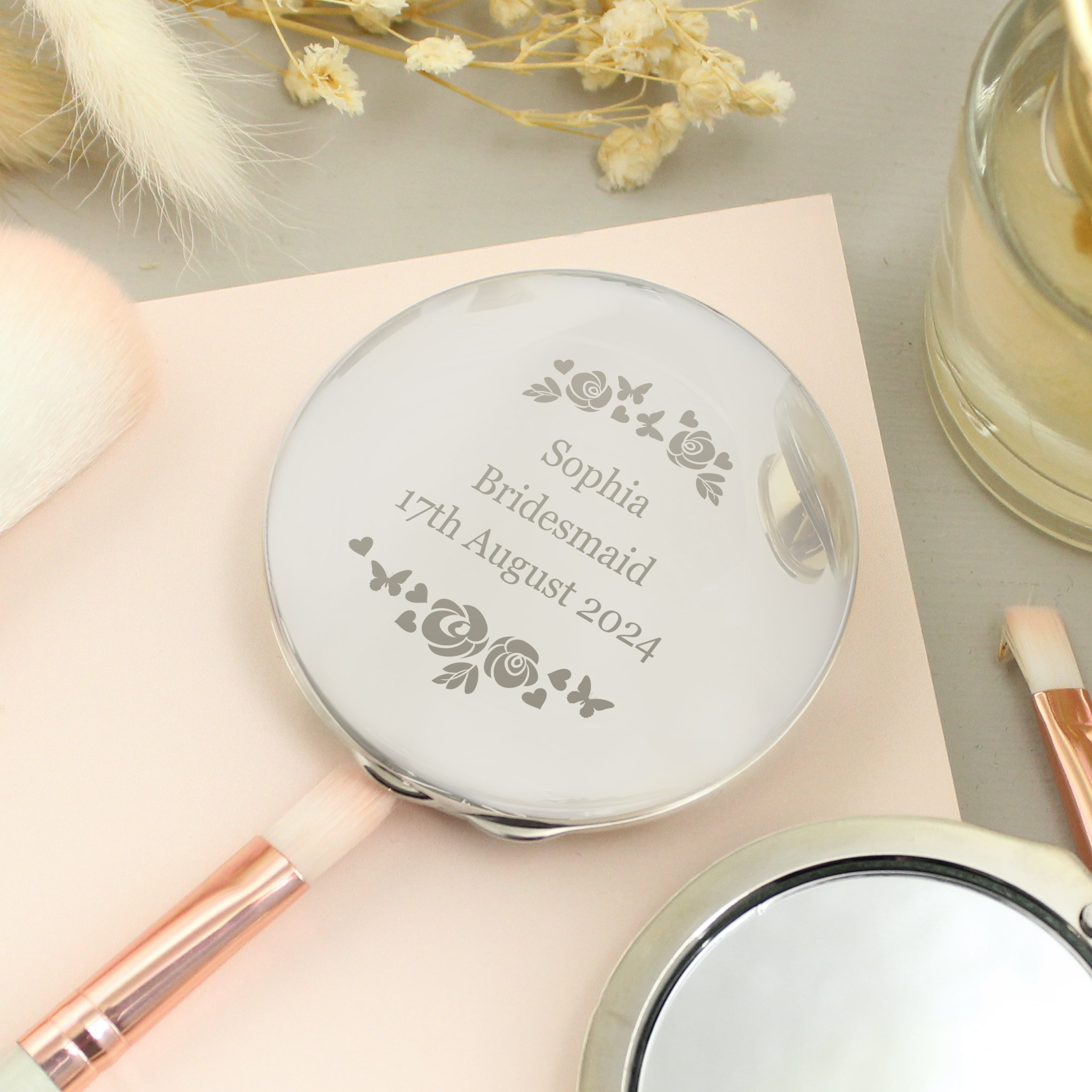 Personalised Vintage Rose Compact Mirror - gift & personalise