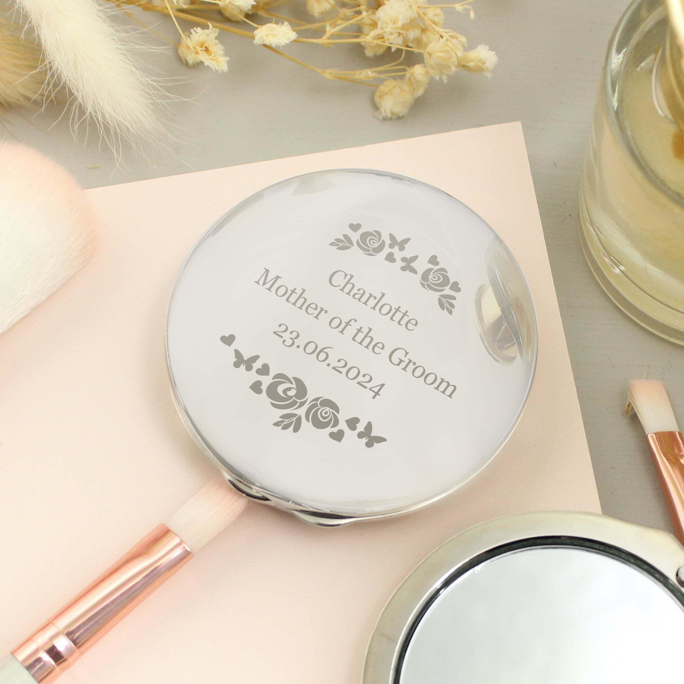 Personalised Vintage Rose Compact Mirror - gift & personalise