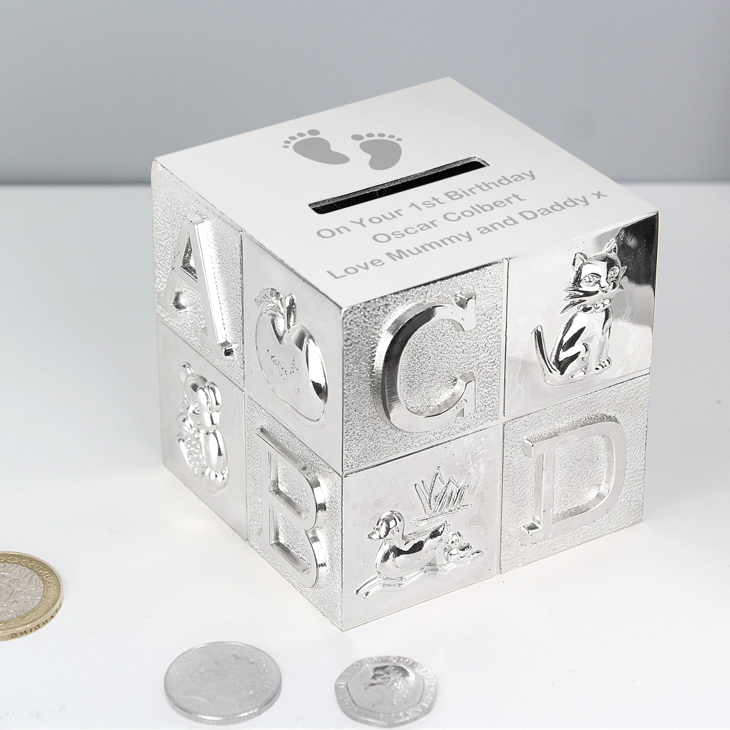 Personalised Footprints ABC Money Box - gift & personalise