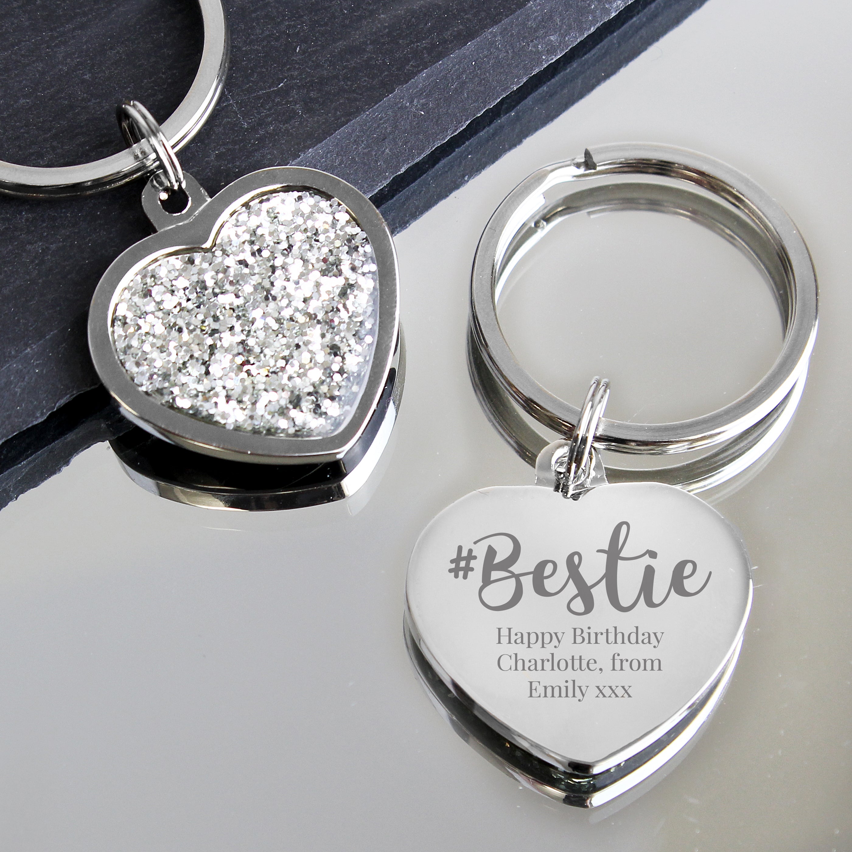 Personalised #Bestie Diamante Heart Keyring - gift & personalise