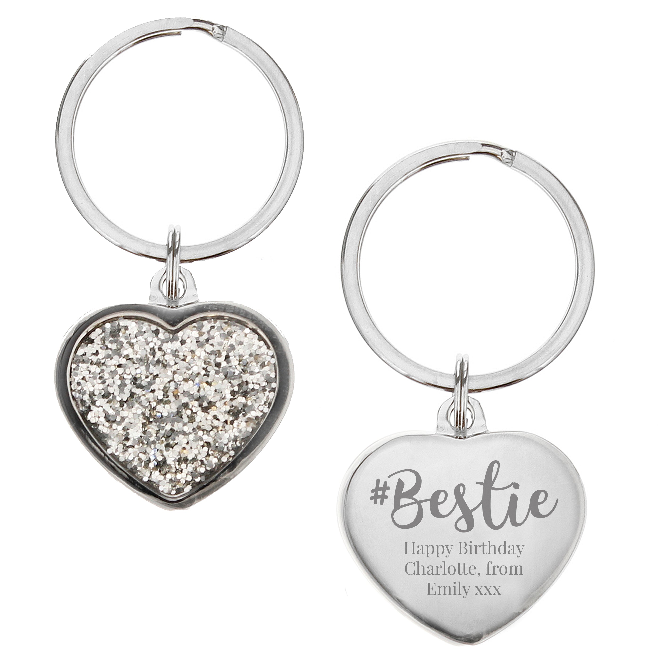 Personalised #Bestie Diamante Heart Keyring - gift & personalise