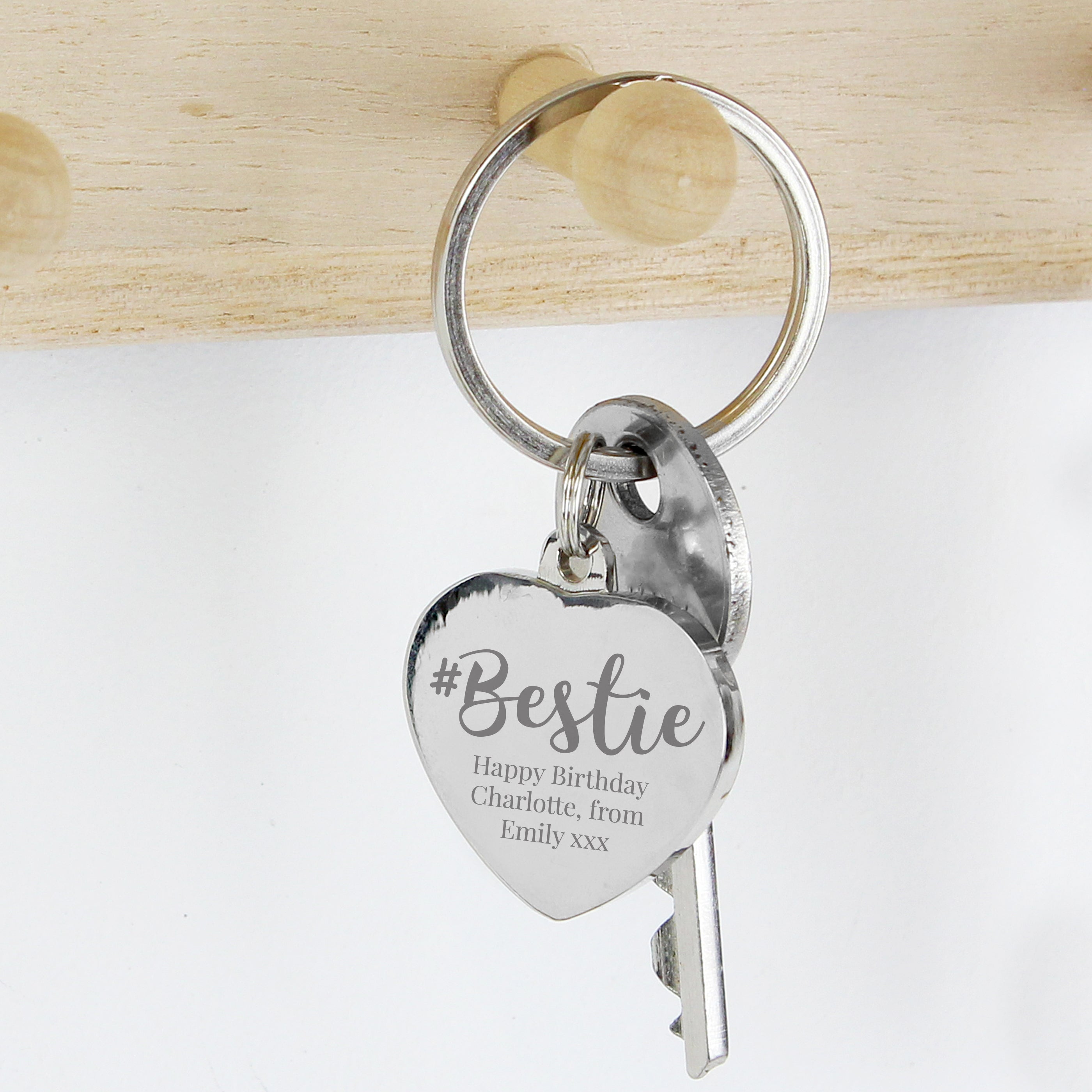 Personalised #Bestie Diamante Heart Keyring - gift & personalise