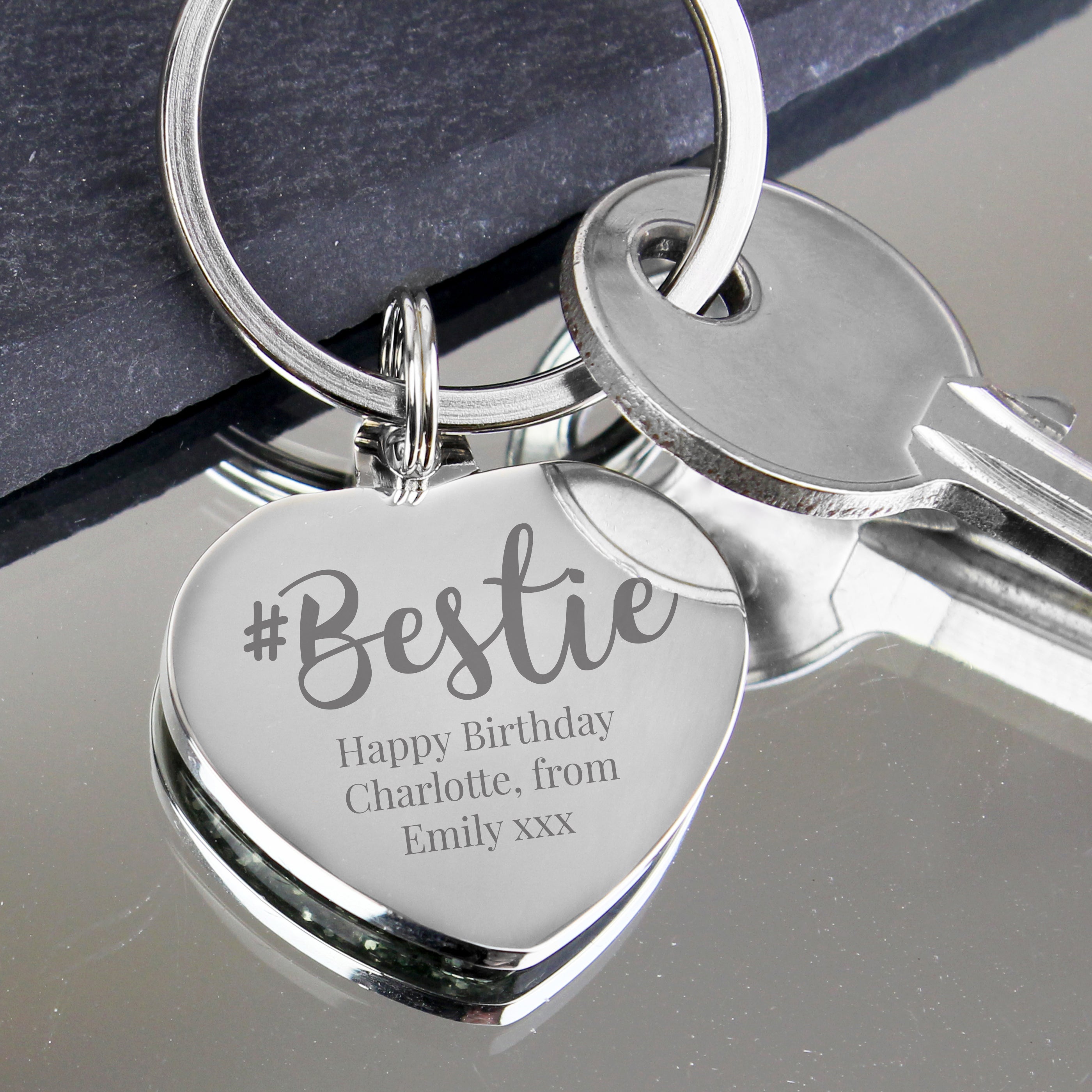 Personalised #Bestie Diamante Heart Keyring - gift & personalise