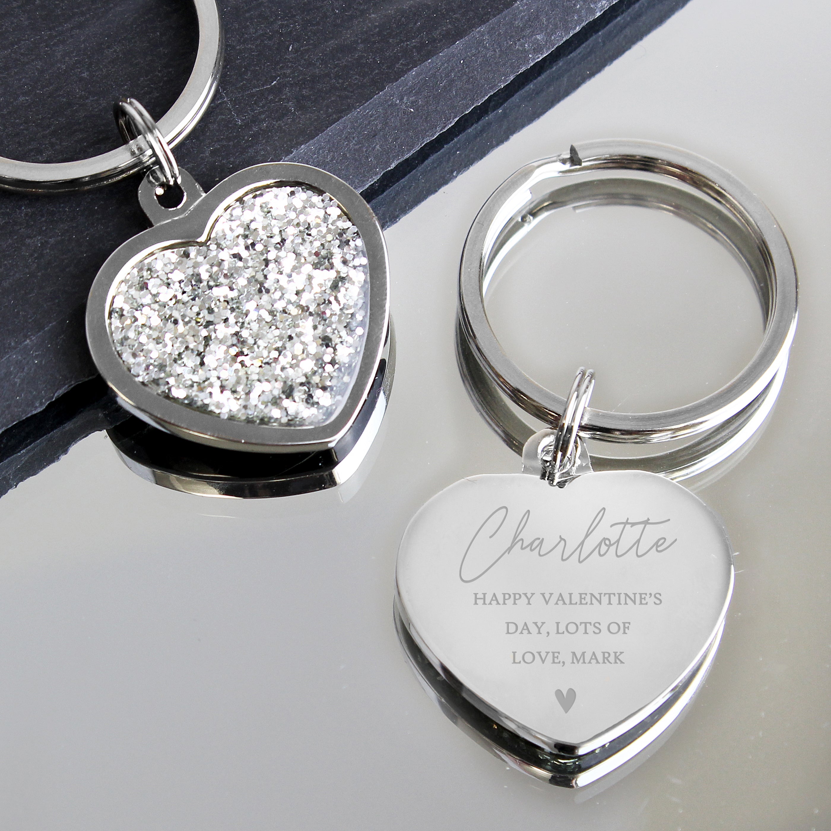 Personalised Name and Message Diamante Heart Keyring - gift & personalise