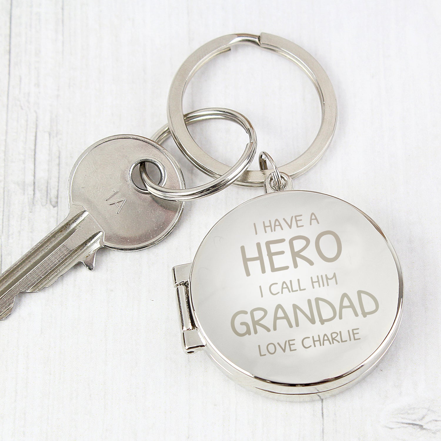 Personalised I Have A Hero Round Photo Keyring - gift & personalise