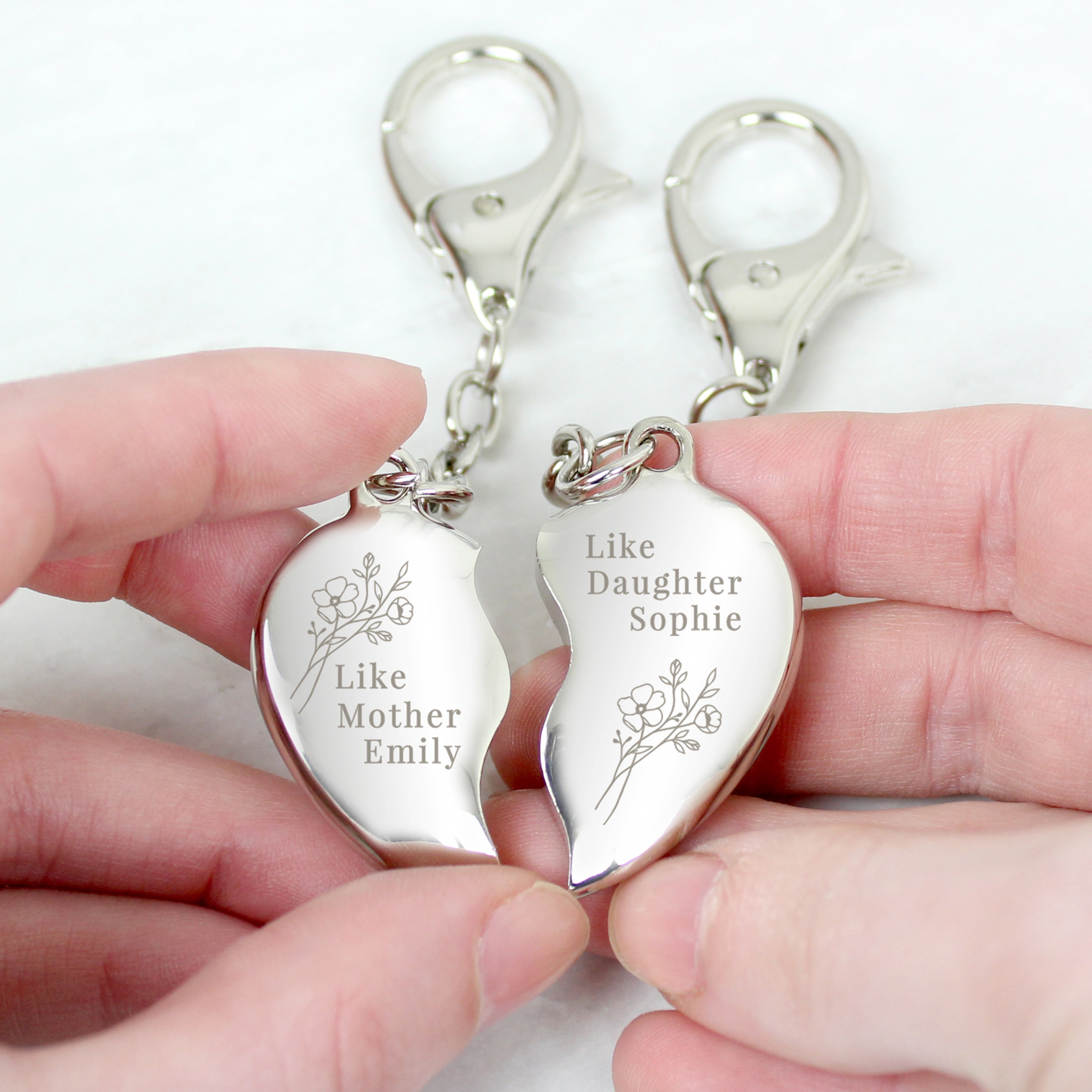 Personalised Floral Mother Daughter Two Heart Keyring - gift & personalise