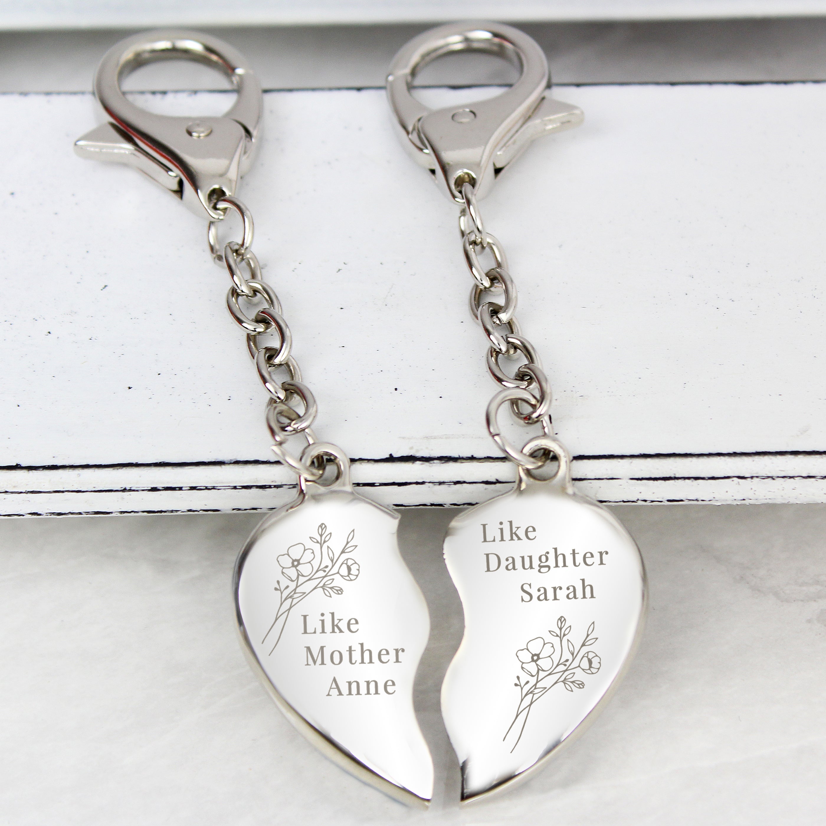 Personalised Floral Mother Daughter Two Heart Keyring - gift & personalise