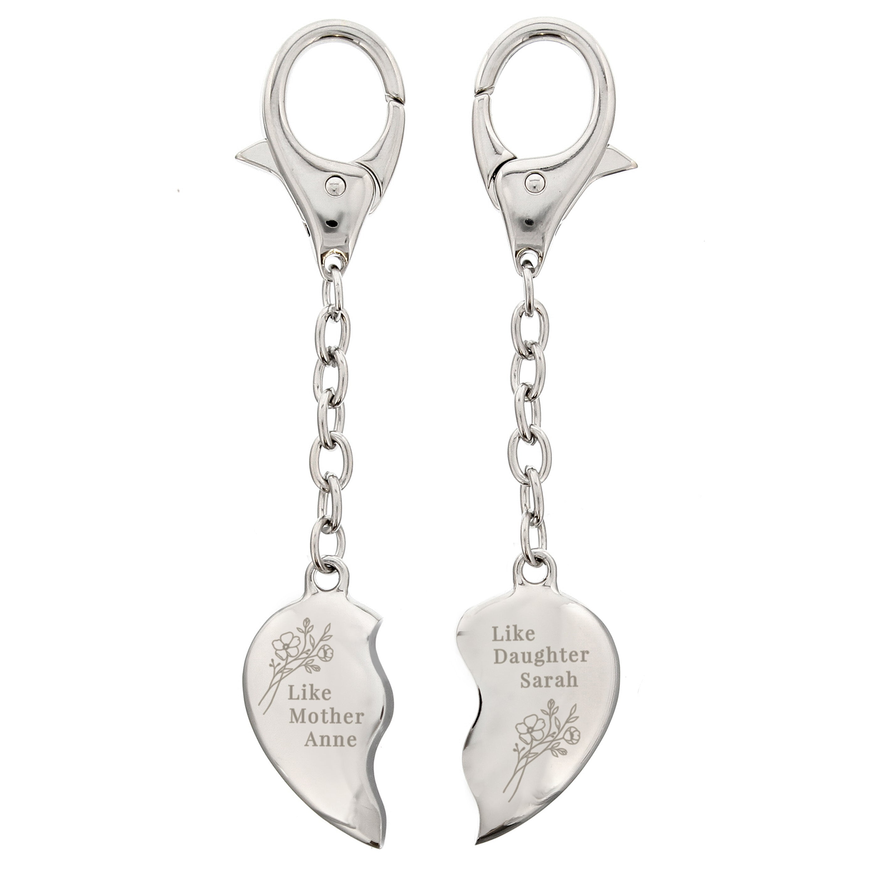 Personalised Floral Mother Daughter Two Heart Keyring - gift & personalise