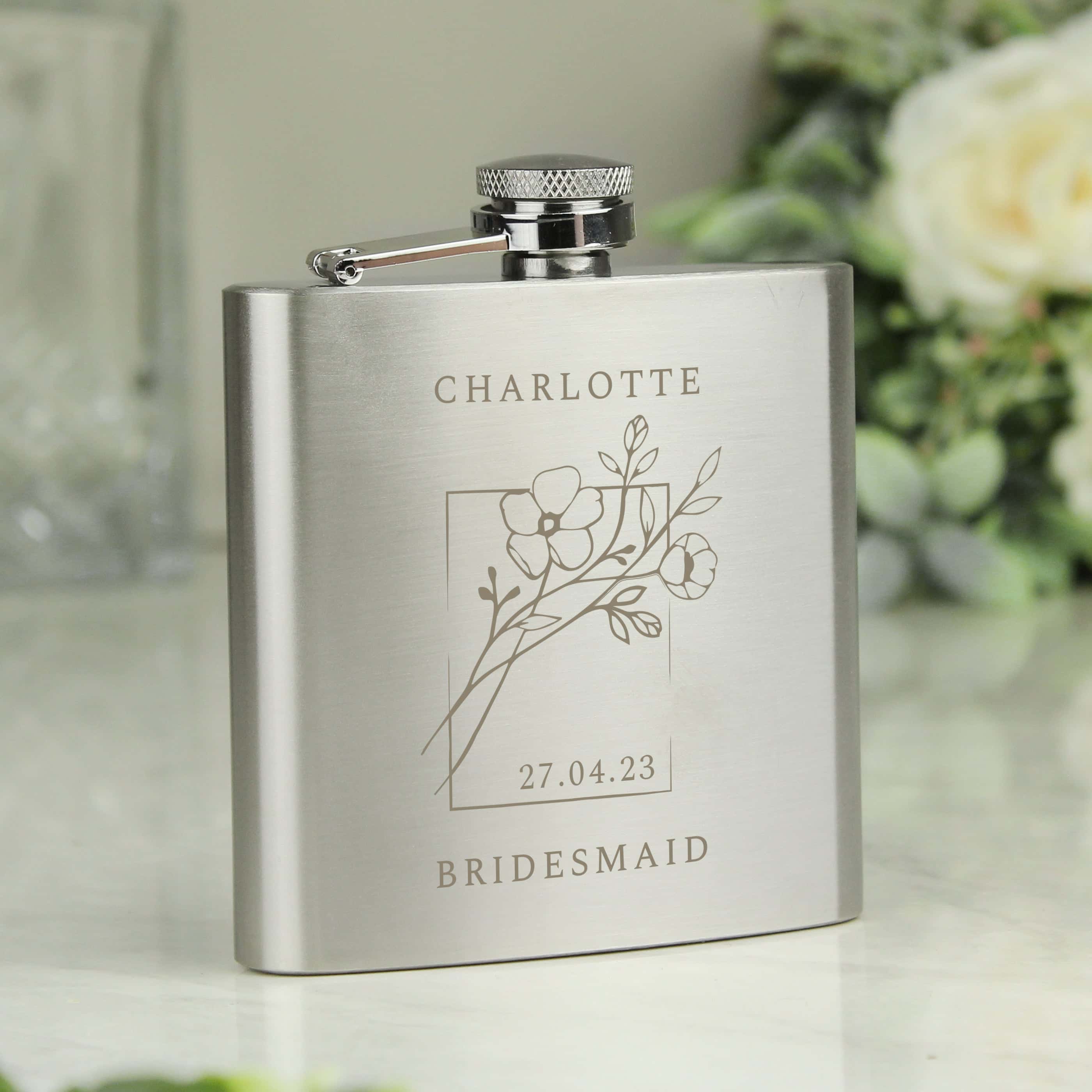 Personalised Monochrome Floral Hip Flask - gift & personalise